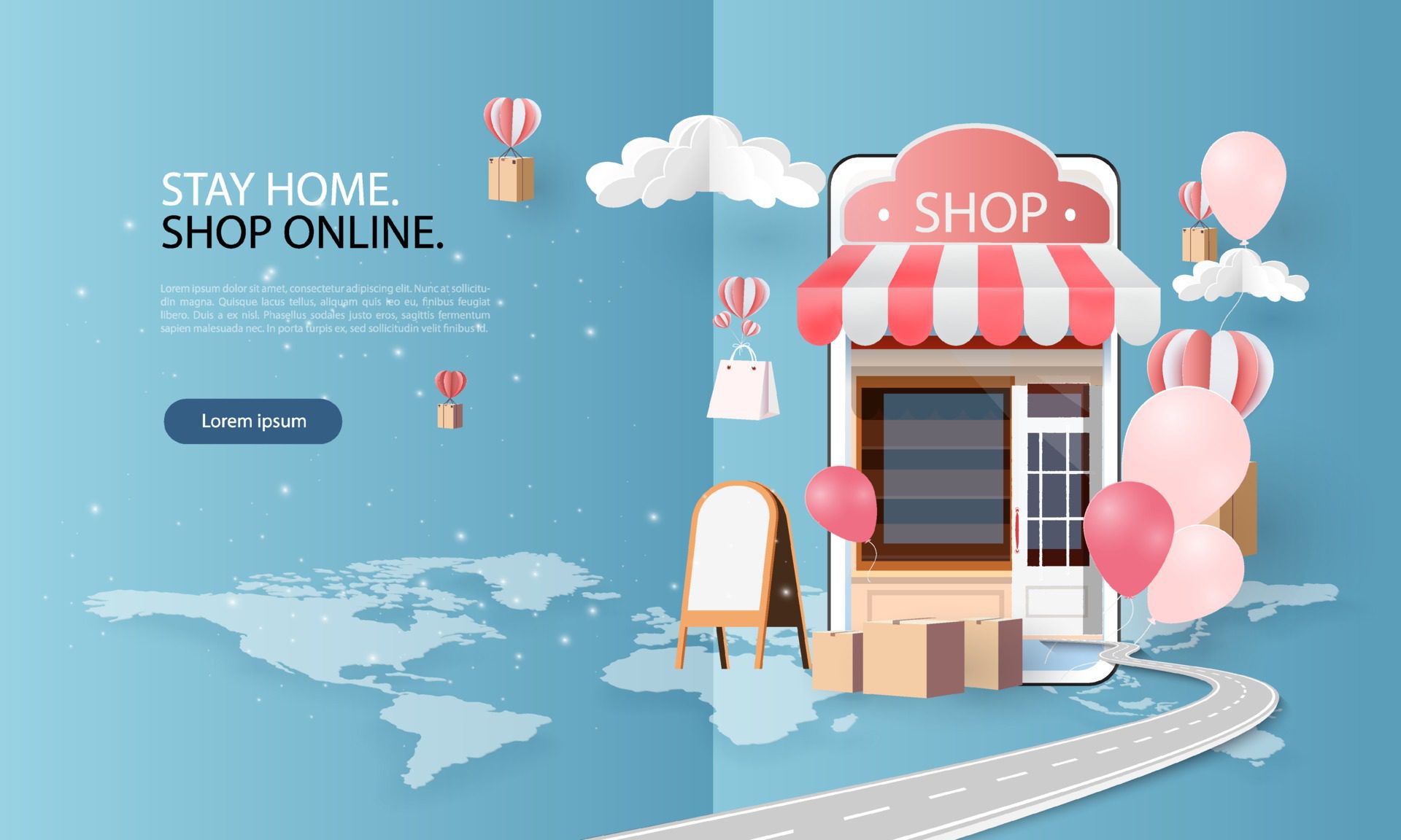 paper art shopping online on smartphone and new buy sale promotion pink backgroud for banner market ecommerce. Free Vector