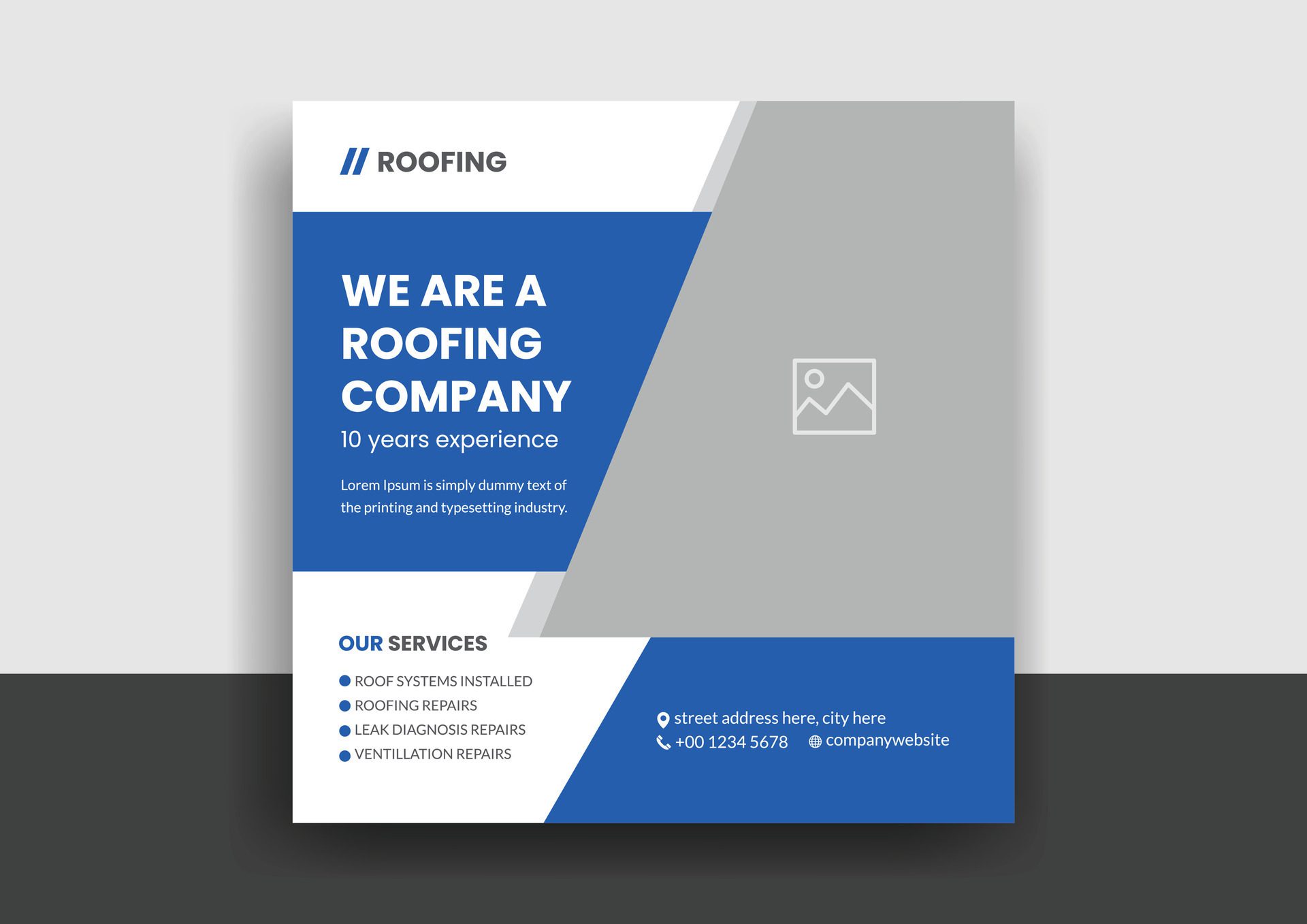 
									Roofing service social media post banner template with professional handyman home repair web banner design layout Free Vector