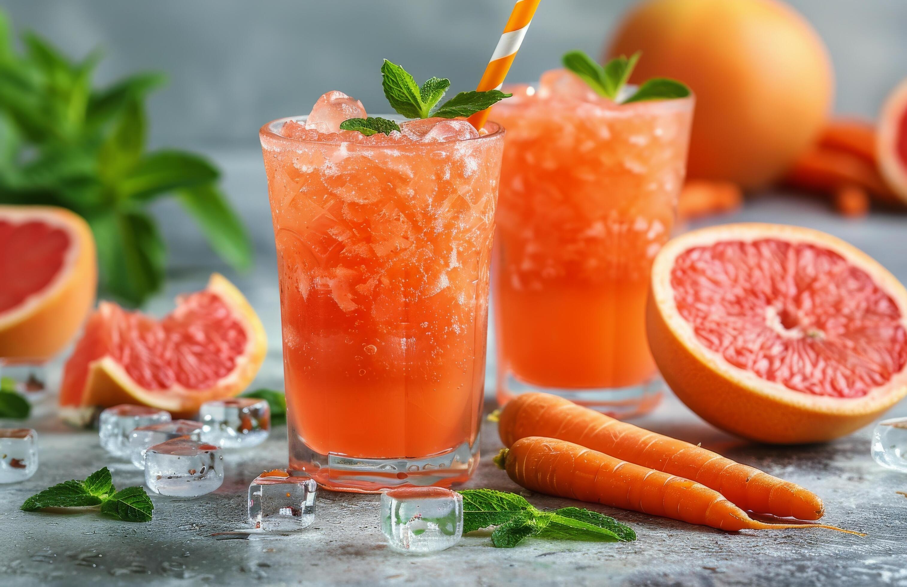 Refreshing Grapefruit, Carrot, and Ginger Juice With Mint Stock Free