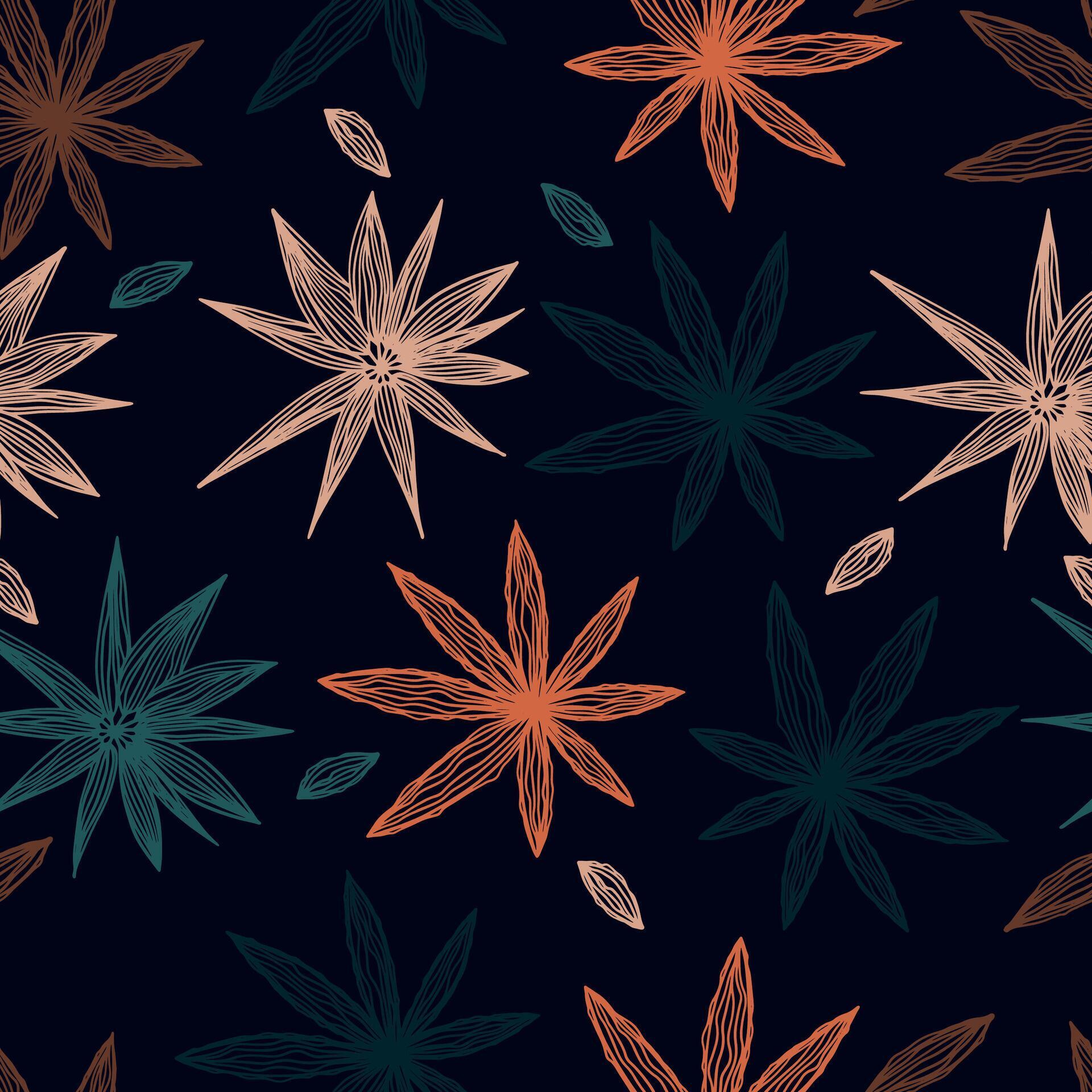 Leaves and flowers. Hand-drawn graphics. Seamless patterns for fabric and packaging design. Stock Free