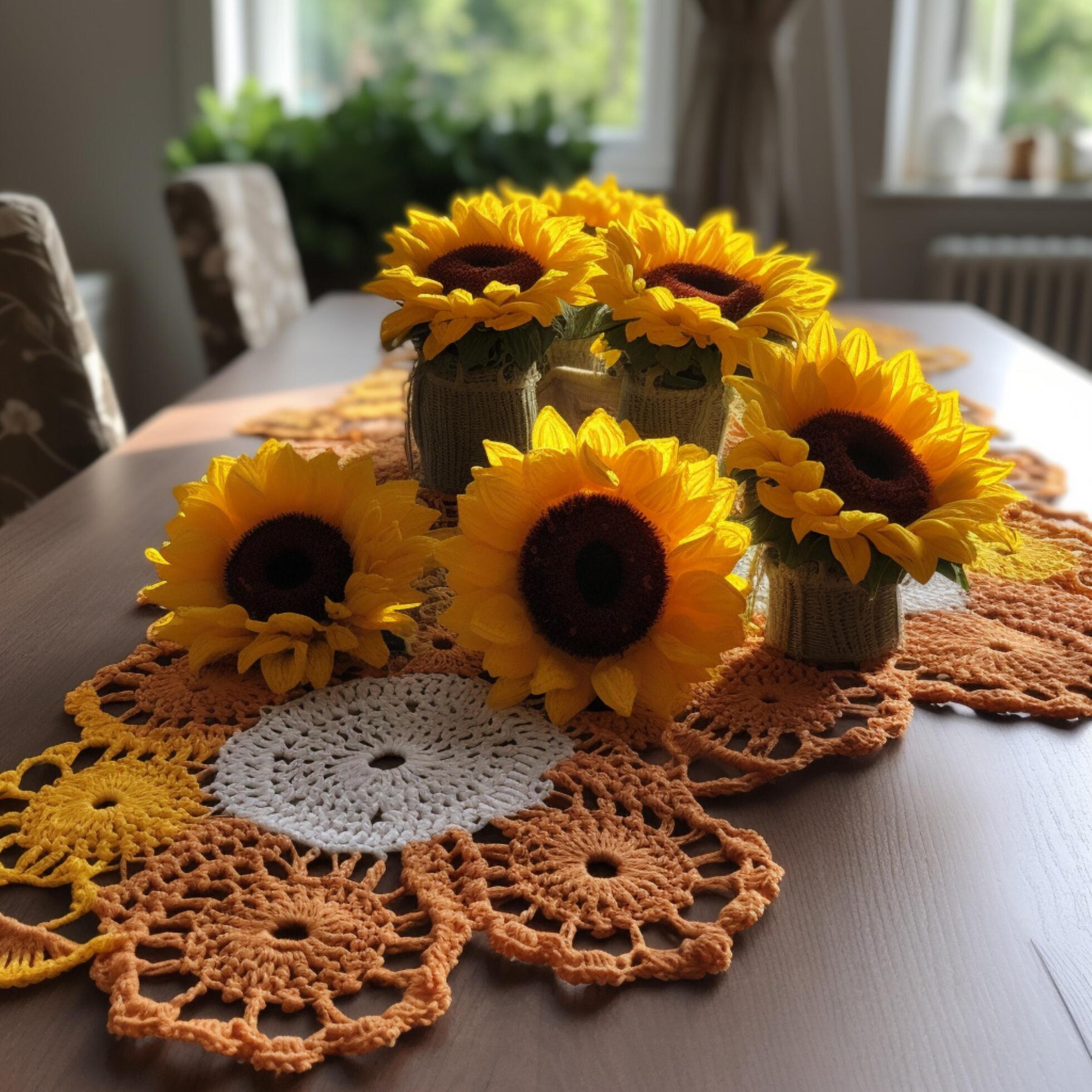 Crochet flowers on a table Stock Free