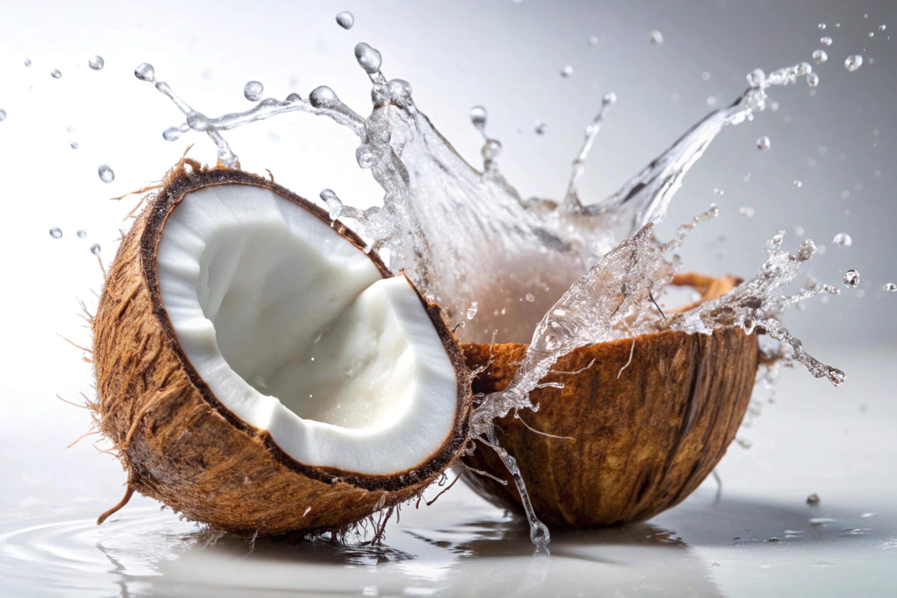 Coconut splashes on white background Stock Free