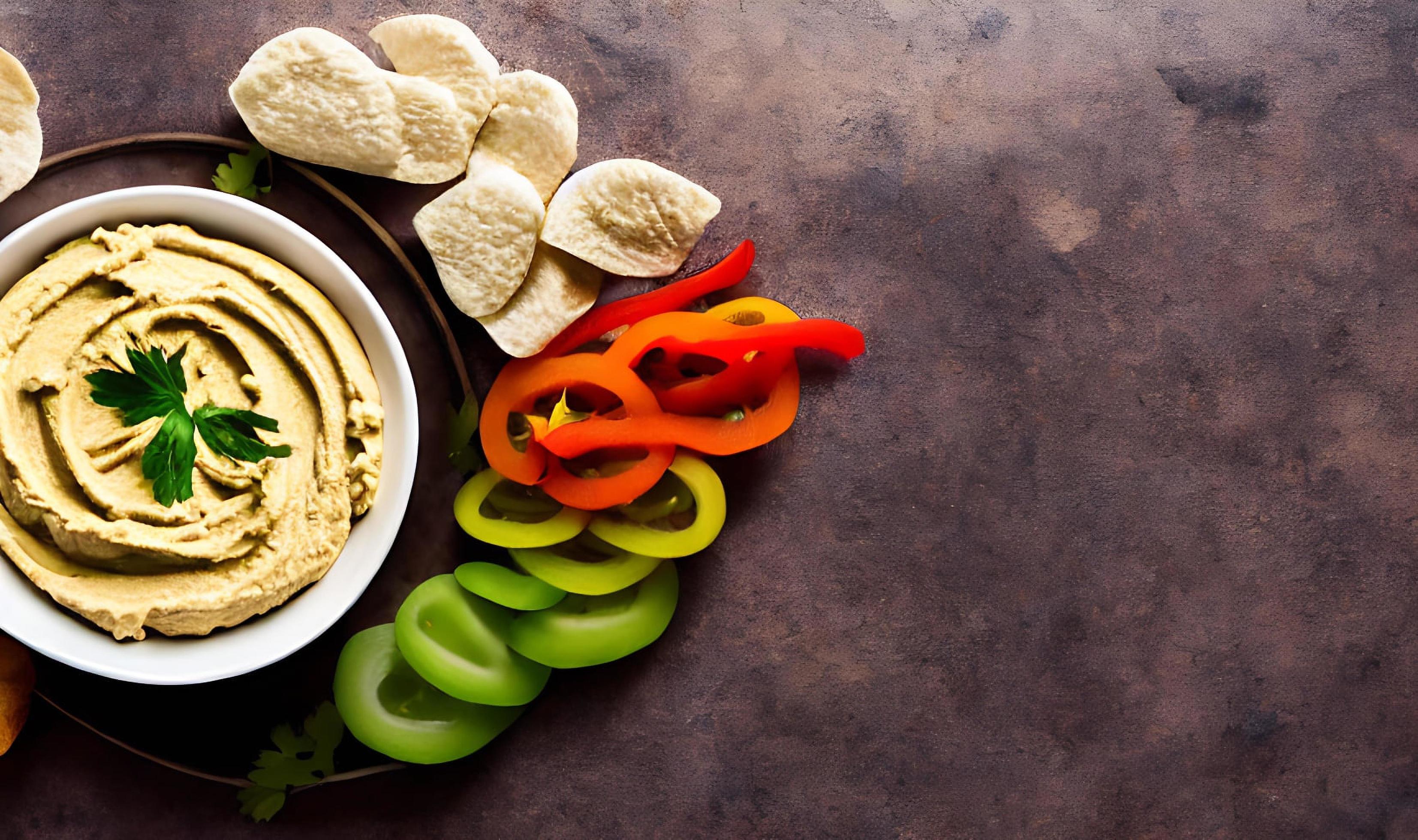 Healthy food. Traditional freshly made organic hummus. Stock Free