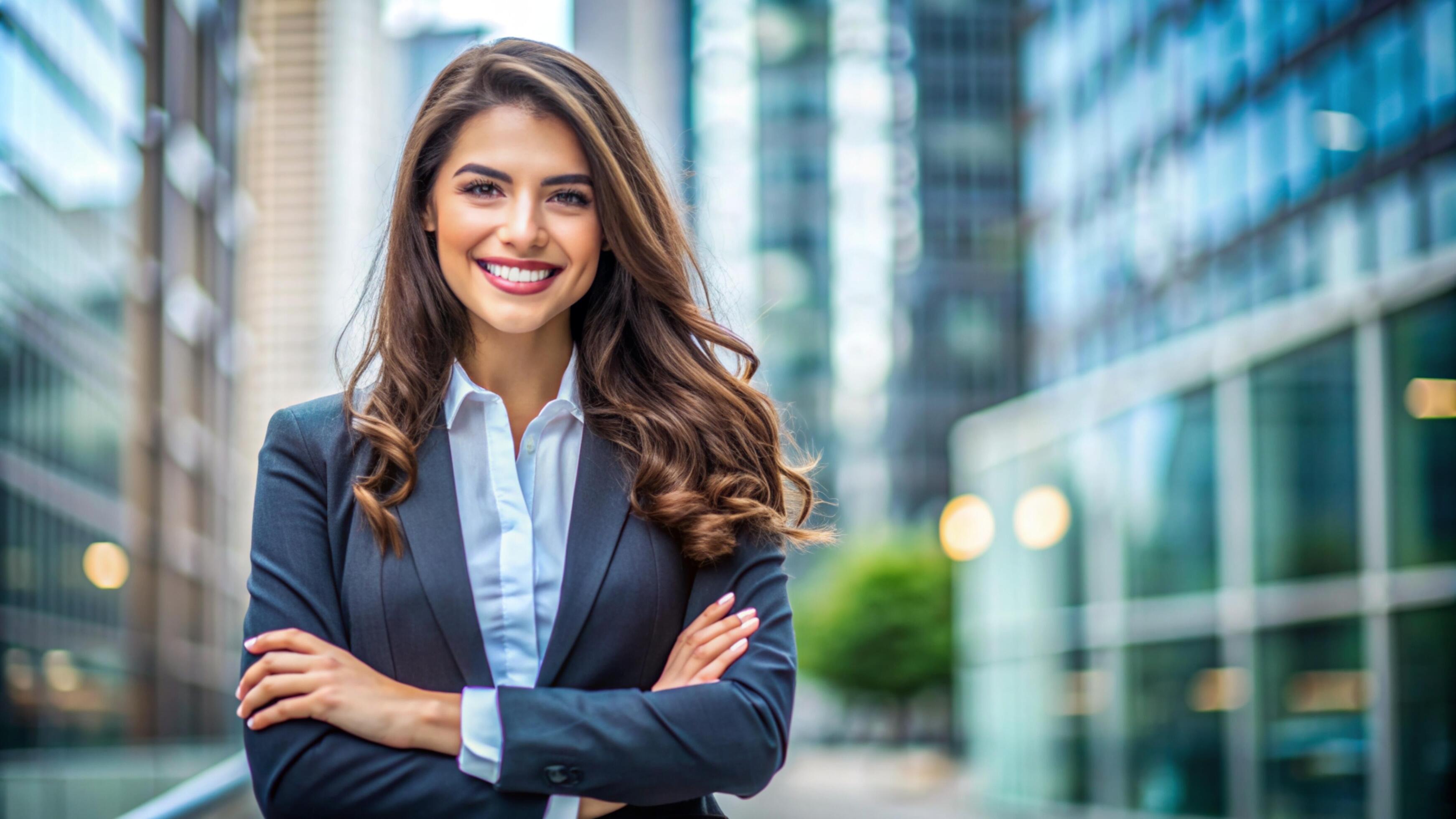 A Young happy pretty smiling professional business woman Stock Free