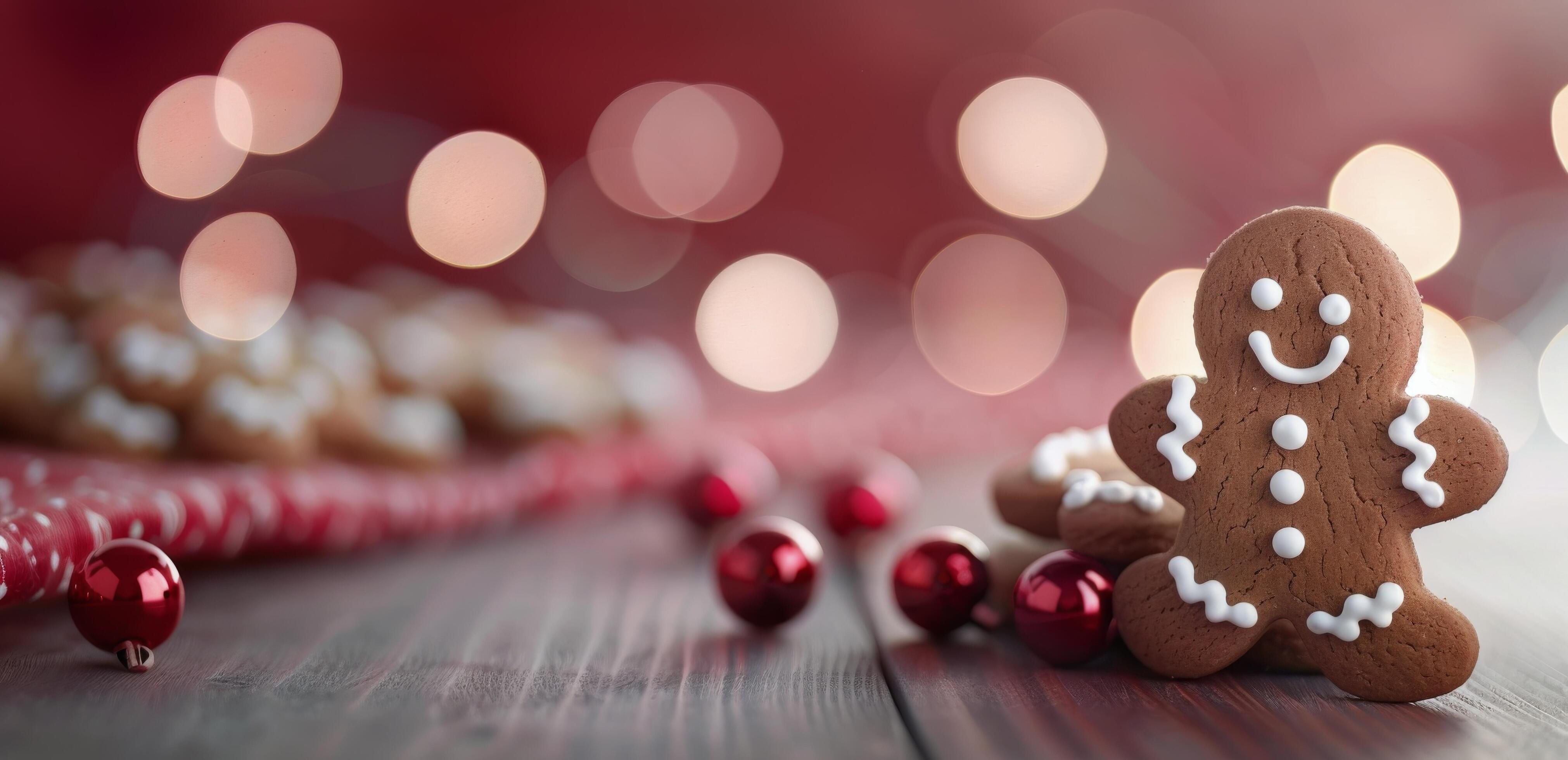 Gingerbread Cookies With Decorations on Red Background Stock Free