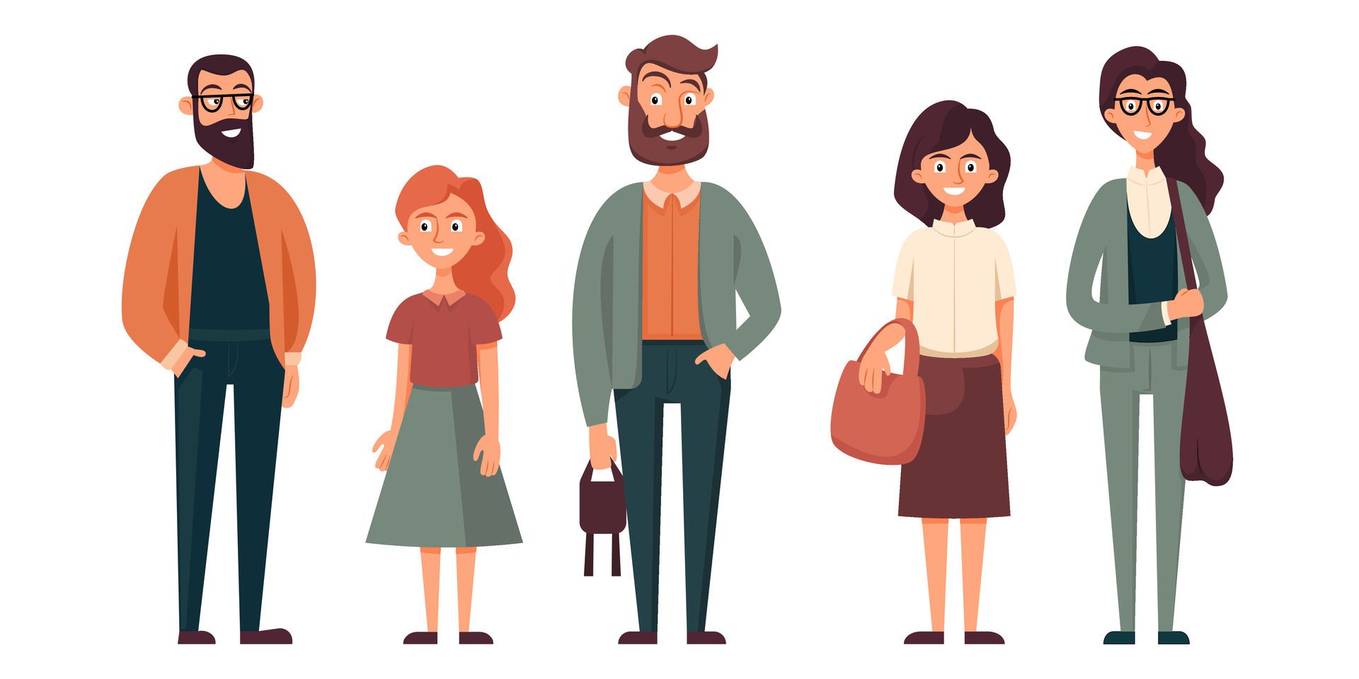 Group of people different genders, different ages standing on white background. Cartoon Vector illustration. Free Vector and Free SVG