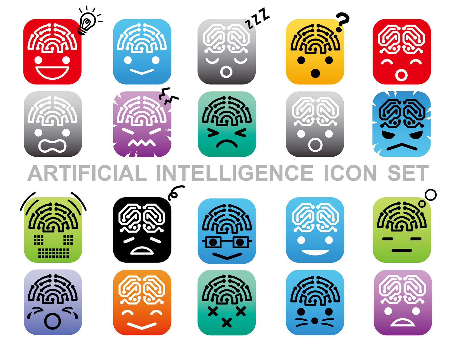 Artificial Intelligence Icon Set Isolated On A White Background. Free Vector