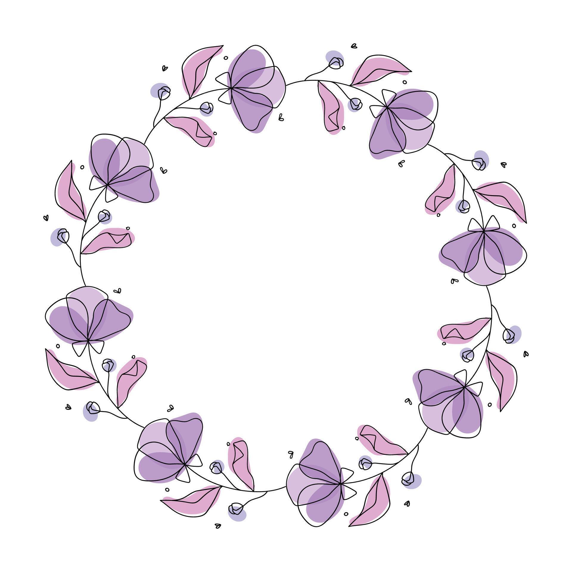 Hand drawn flowers wreath frame on white background Stock Free