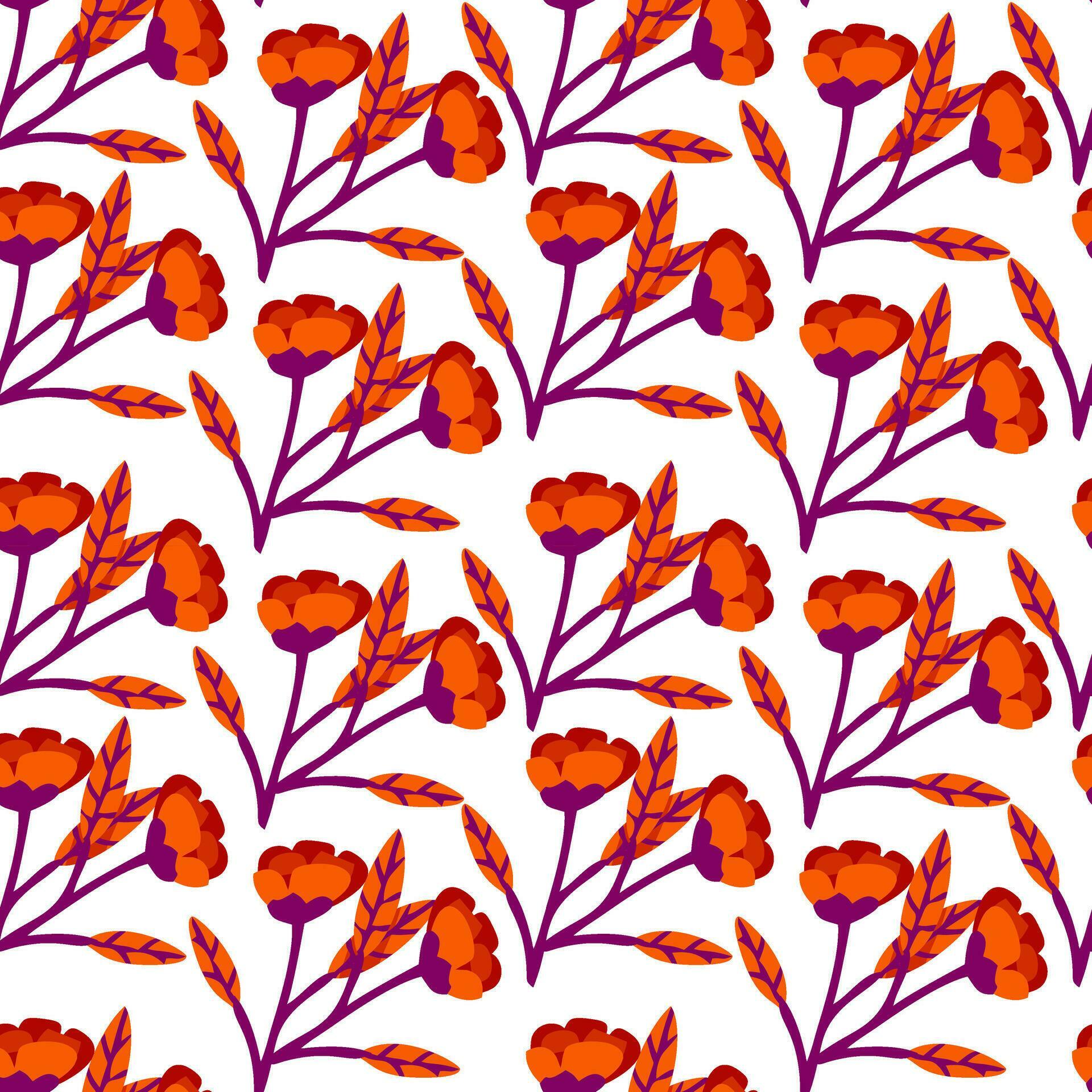 orange flower vector seamless pattern on white background Stock Free