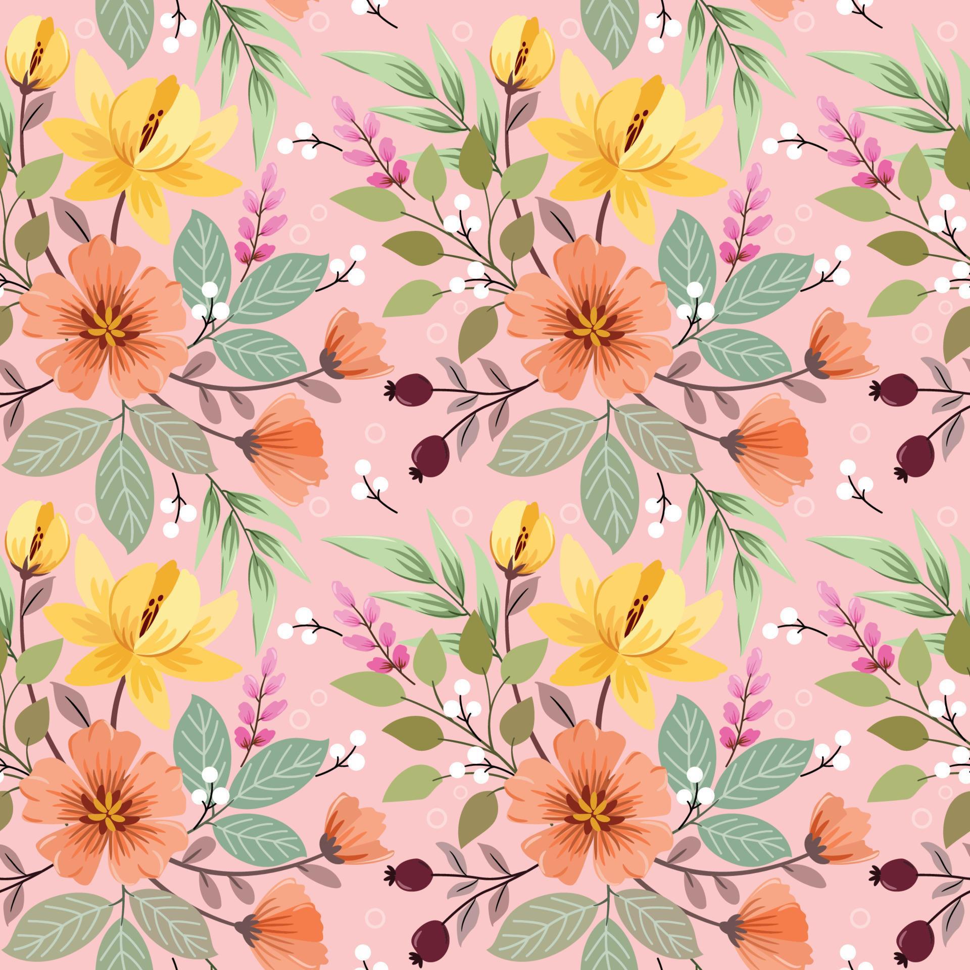 Colorful hand draw flowers seamless pattern. Stock Free