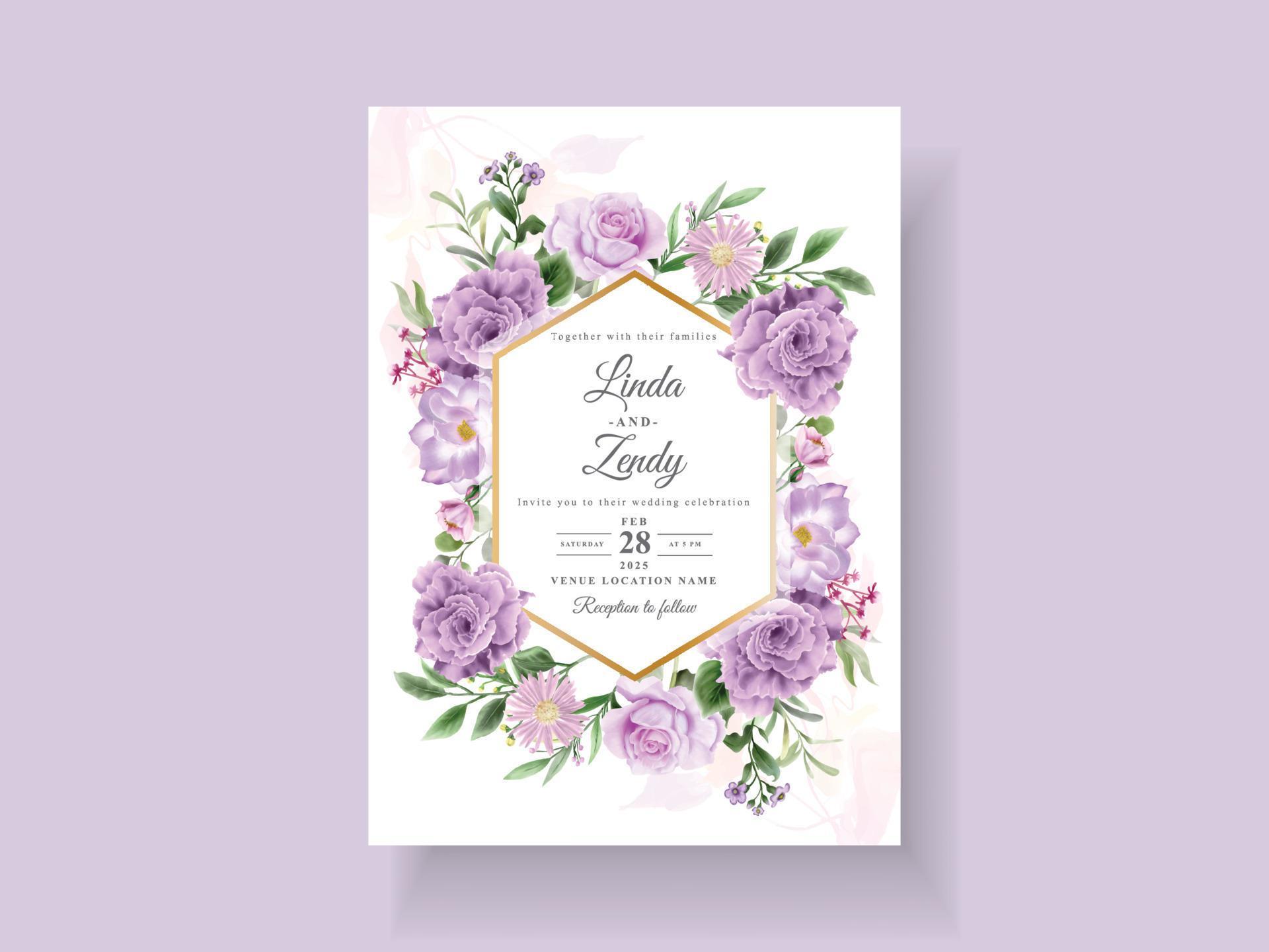 Beautiful purple flowers wedding invitation card template Stock Free