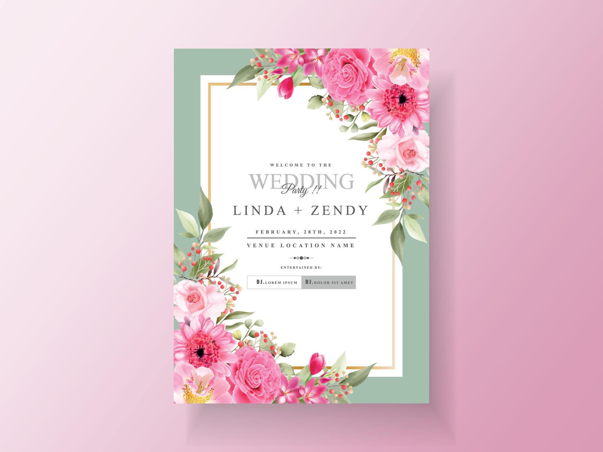 Beautiful pink flower wedding invitation Stock Free