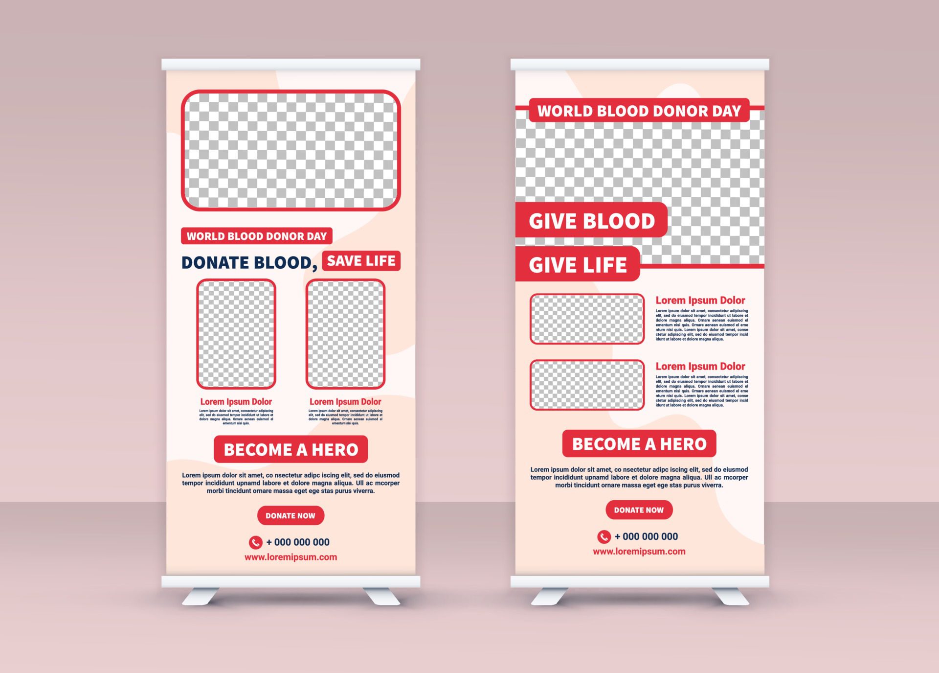 World Blood Donor Day. Roll up banner. Standee banner design. Free Vector