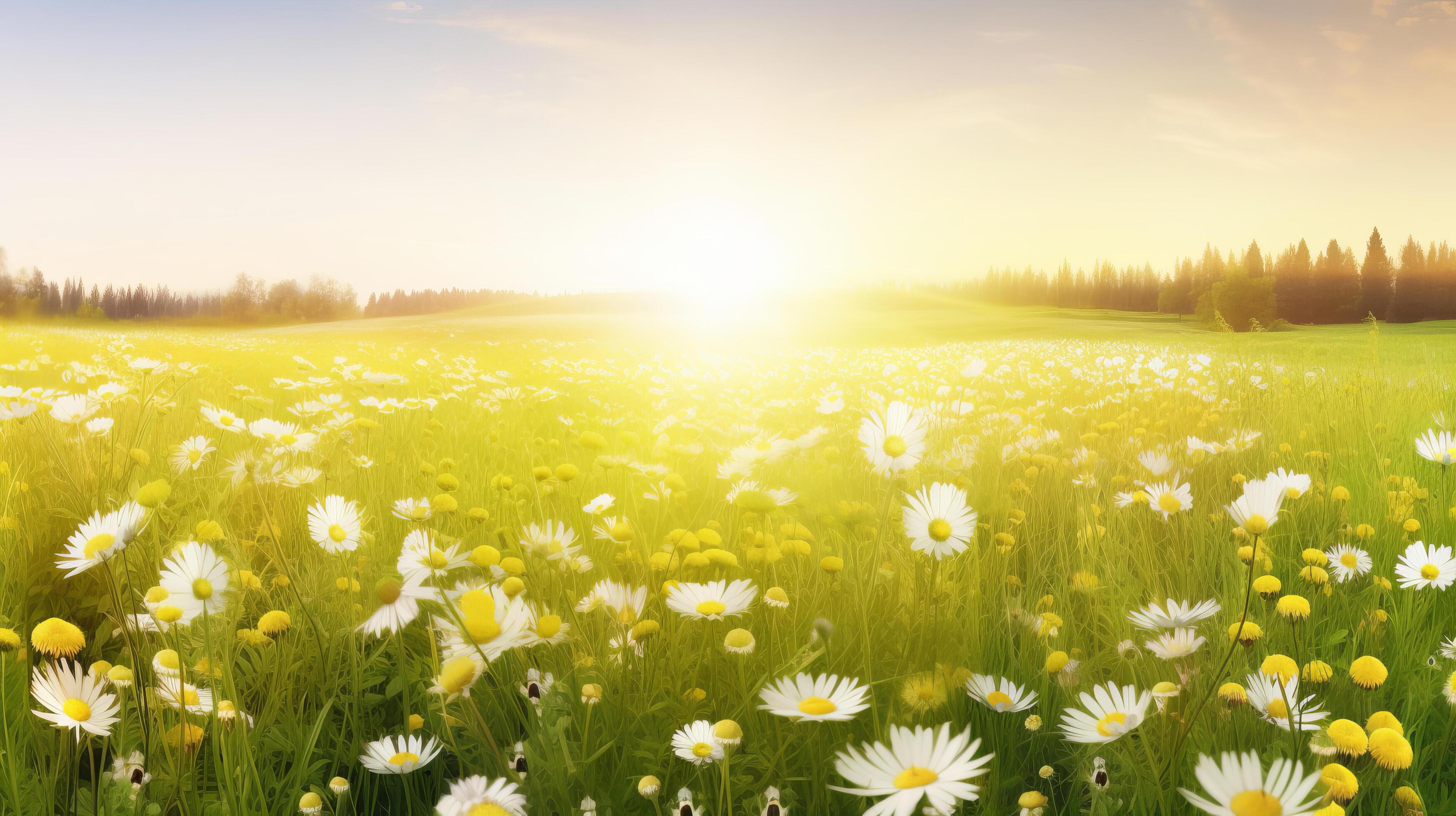 Summer field with daisy flowers. Illustration Stock Free