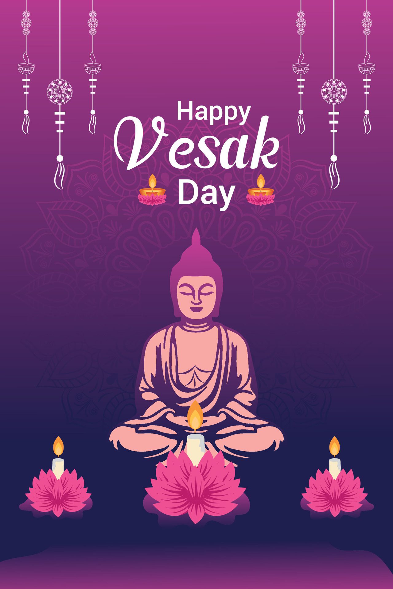 Flat vertical poster template for vesak day illustration festival celebration social media post and vesak day Banner Free Vector