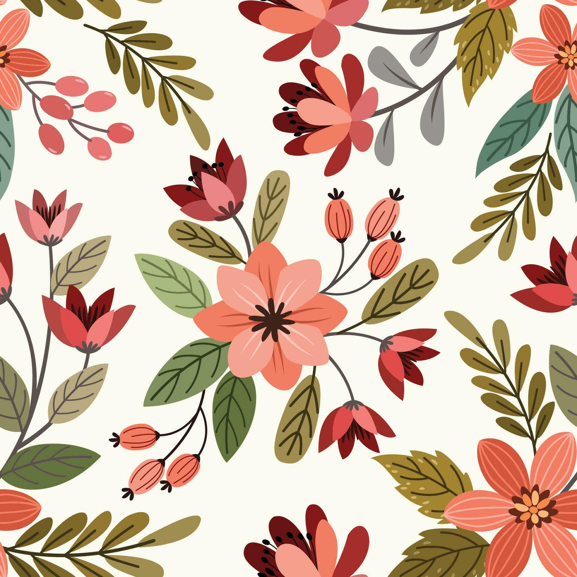 Colorful hand draw flowers seamless pattern. Stock Free