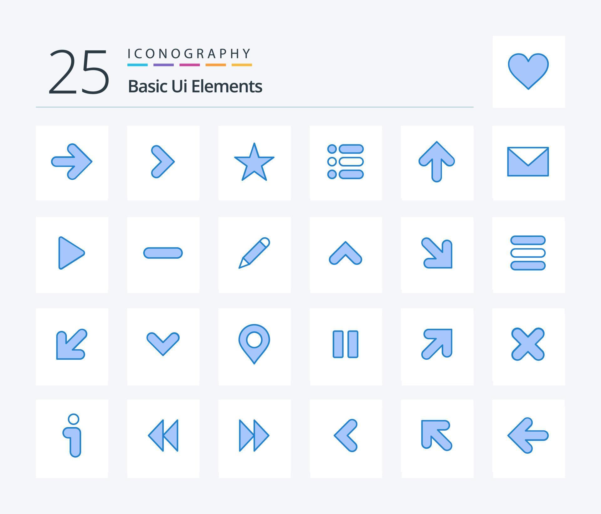 Basic Ui Elements 25 Blue Color icon pack including up. arrow. bookmark. write. task Stock Free