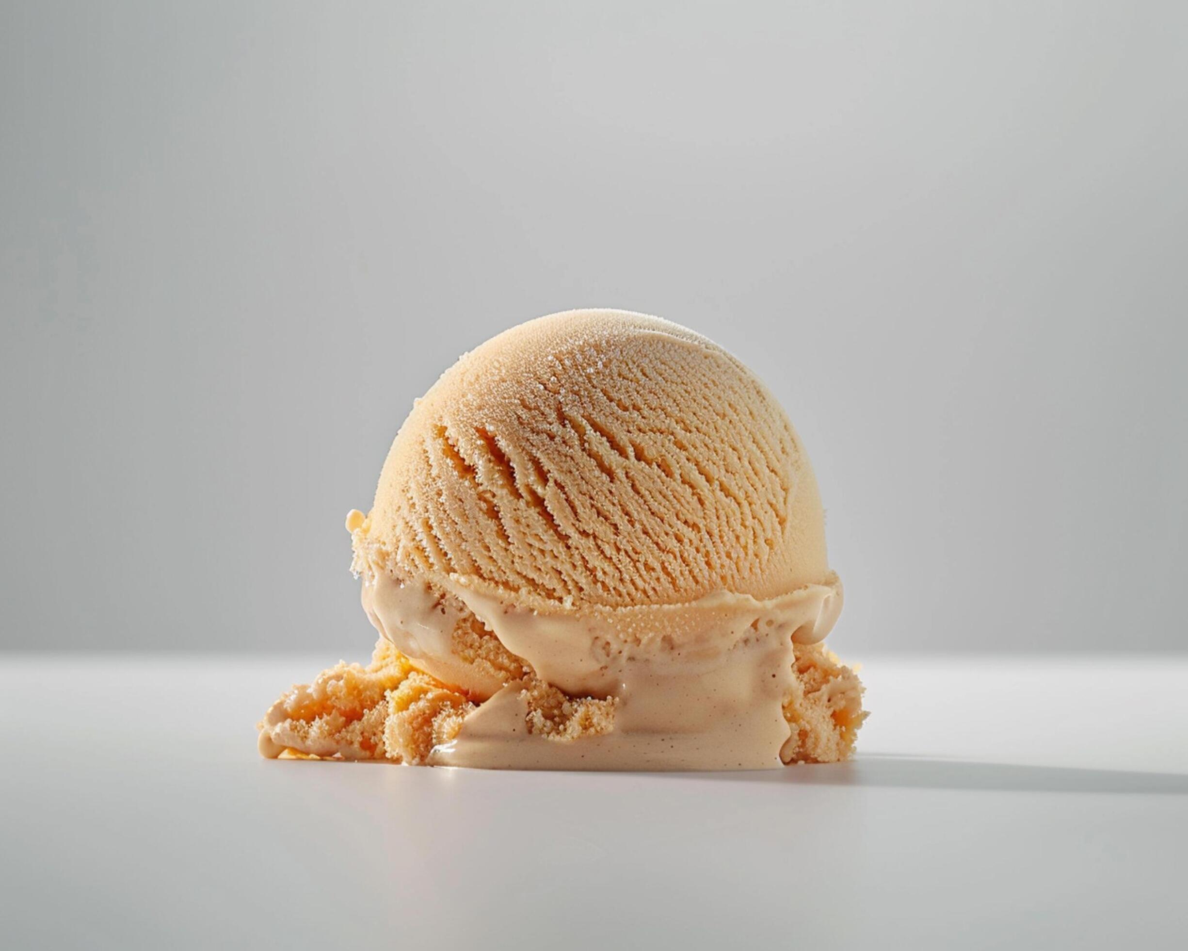 an orange ice cream ball sitting on top of a white surface Stock Free