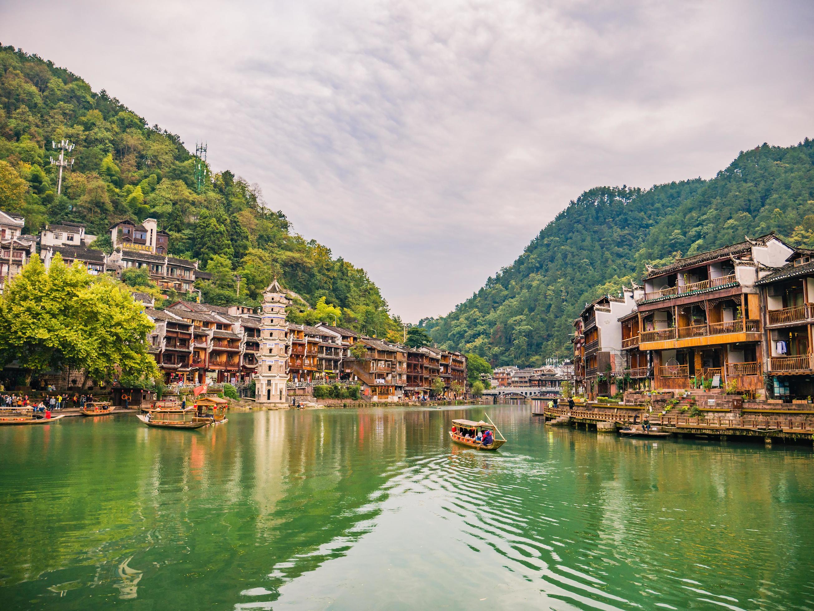 Scenery view of fenghuang old town .phoenix ancient town or Fenghuang County is a county of Hunan Province, China Stock Free