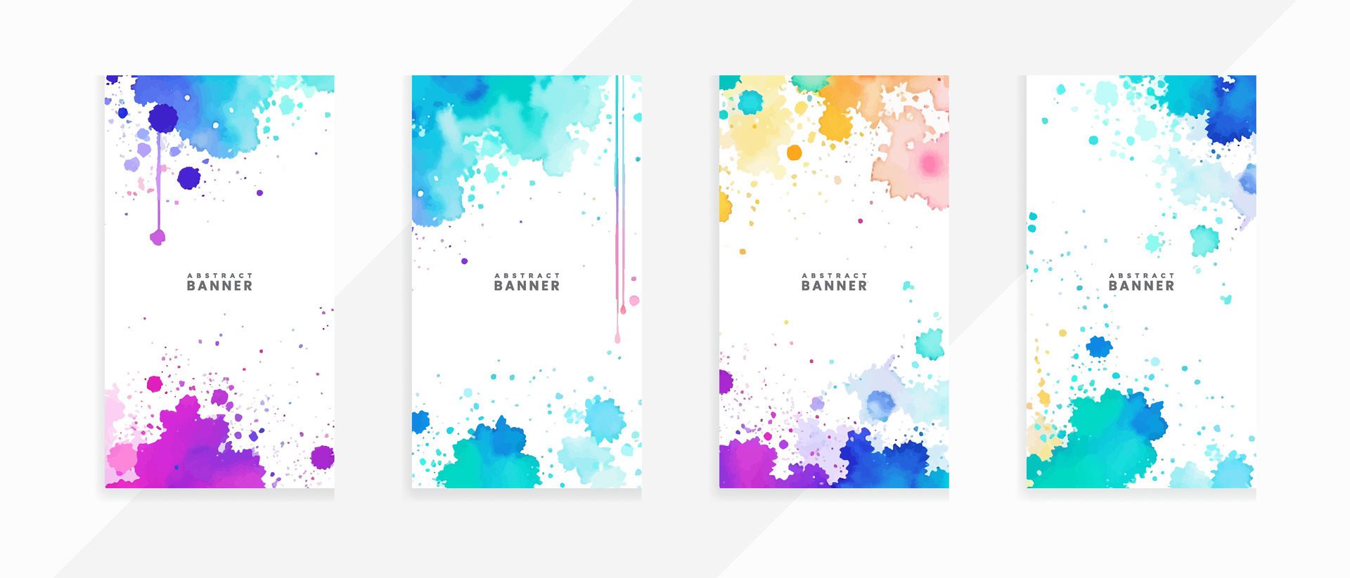 Colorful Isolated Bright drawn watercolor splash and stains banners set Free Vector