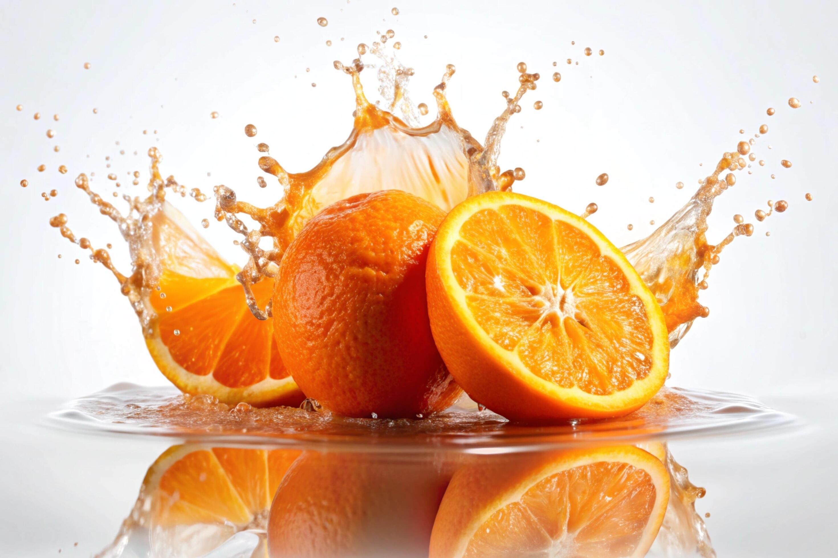 Orange juice splashes on white background Stock Free