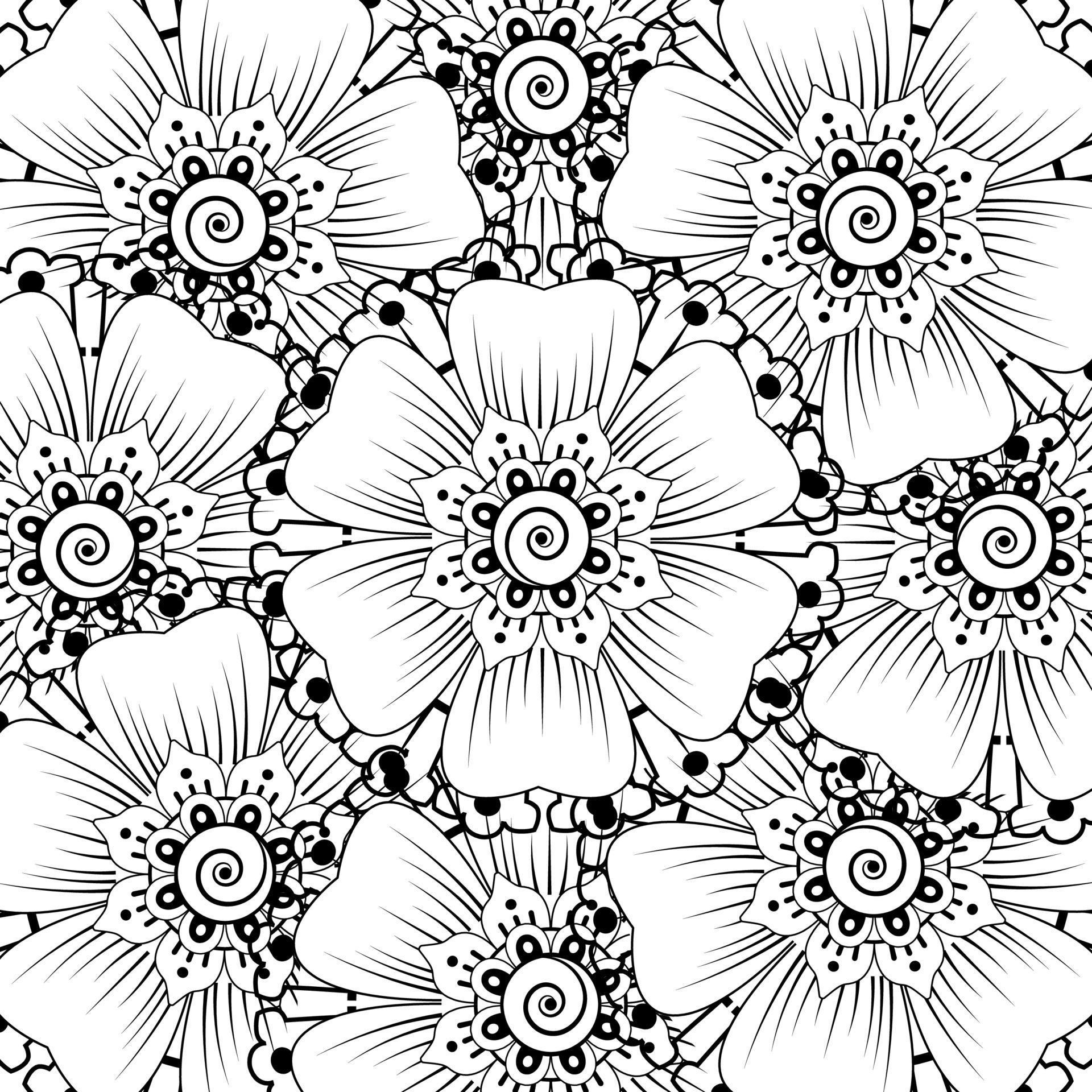 Outline square flower pattern in mehndi style for coloring book page Stock Free