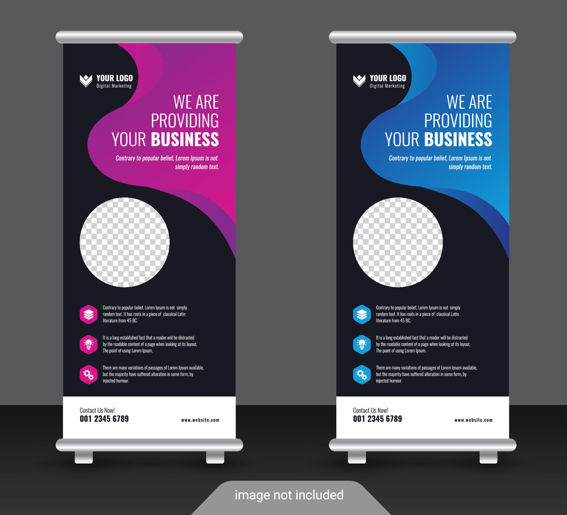 Modern corporate colorful roll up standee banner design template Free Vector
