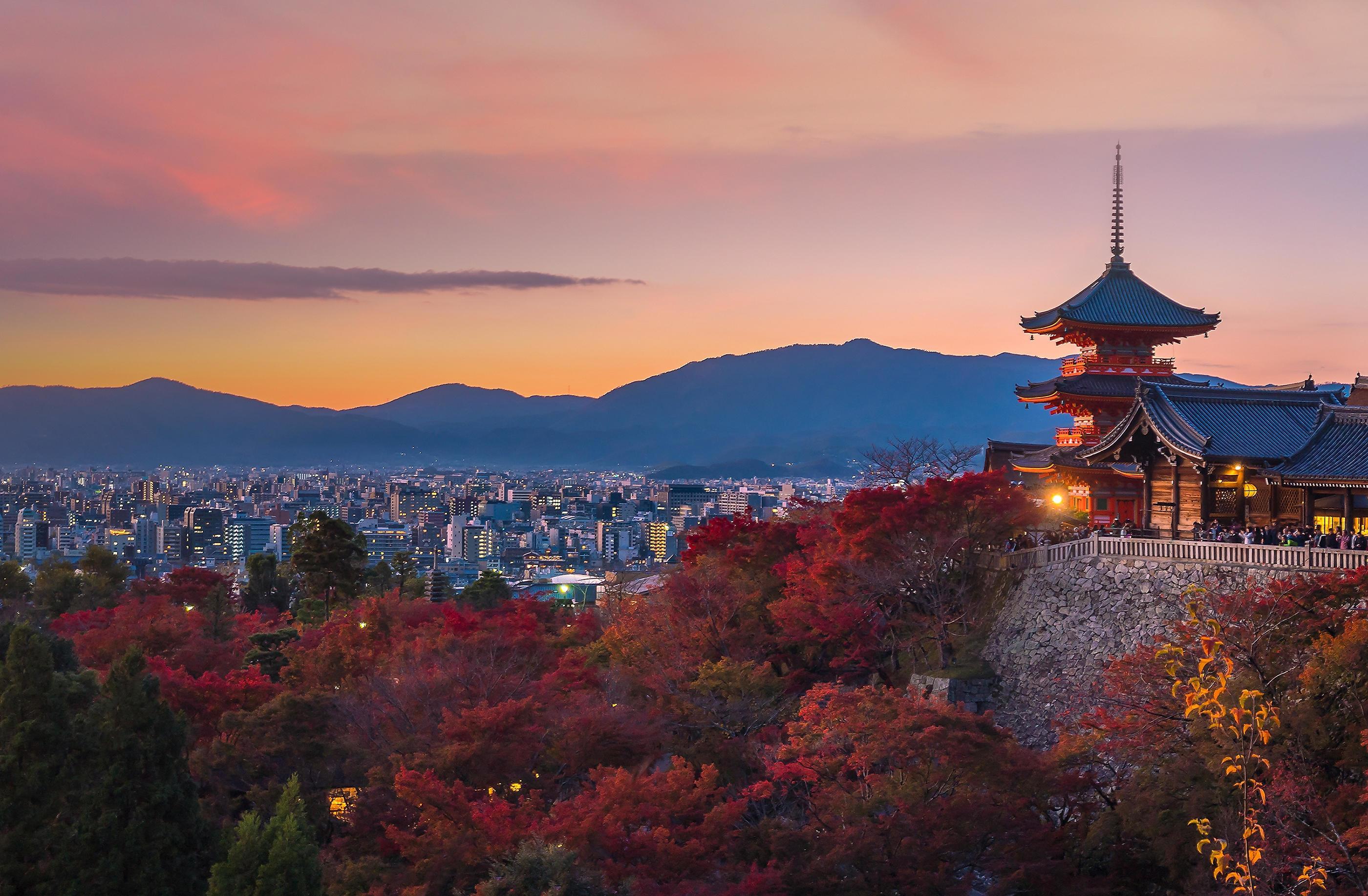 Autumn color of Kyoto skyline Stock Free