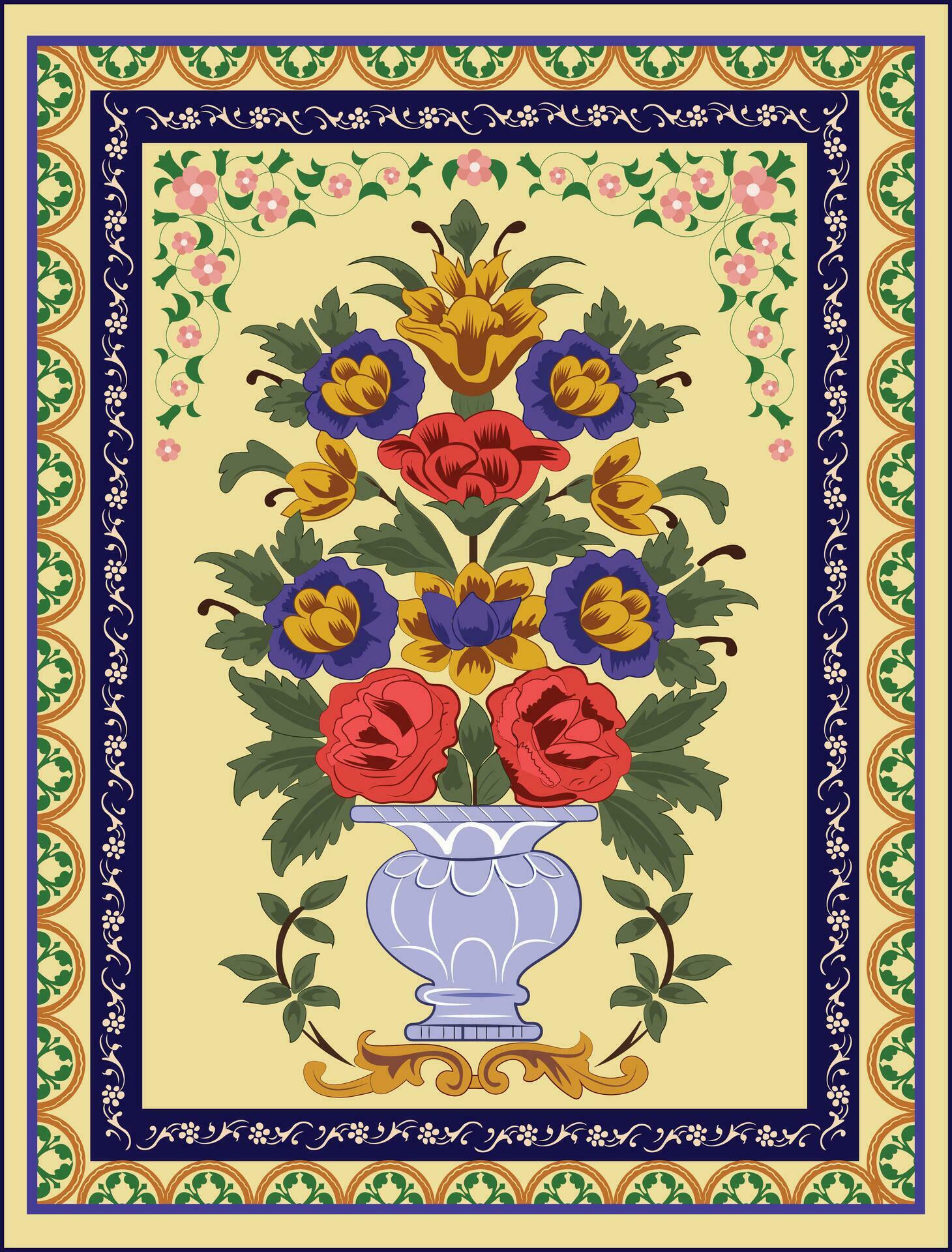 Mughal flower pattern with blue background,Textile, Stock Free