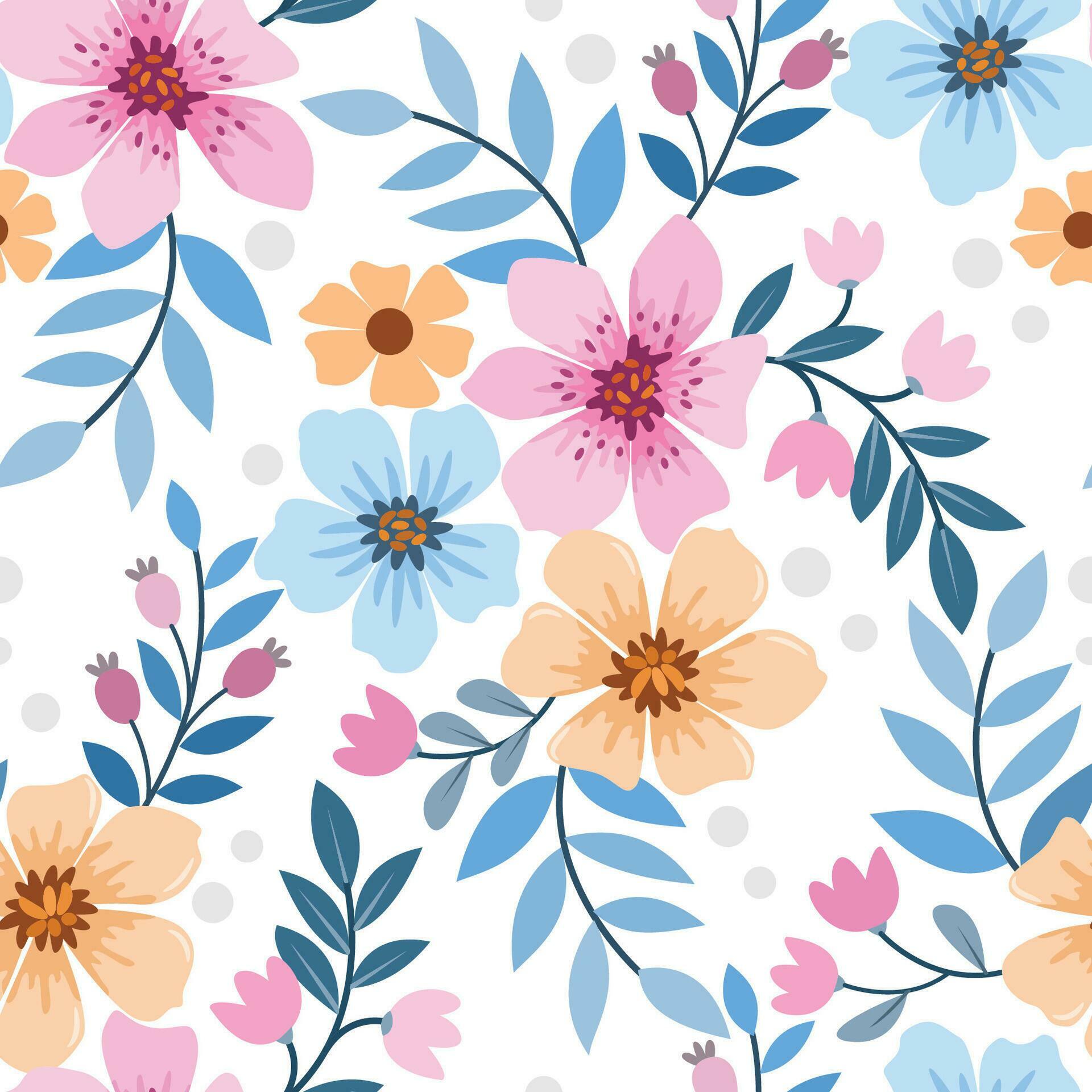 Colorful hand draw flowers seamless pattern for fabric textile wallpaper. Stock Free