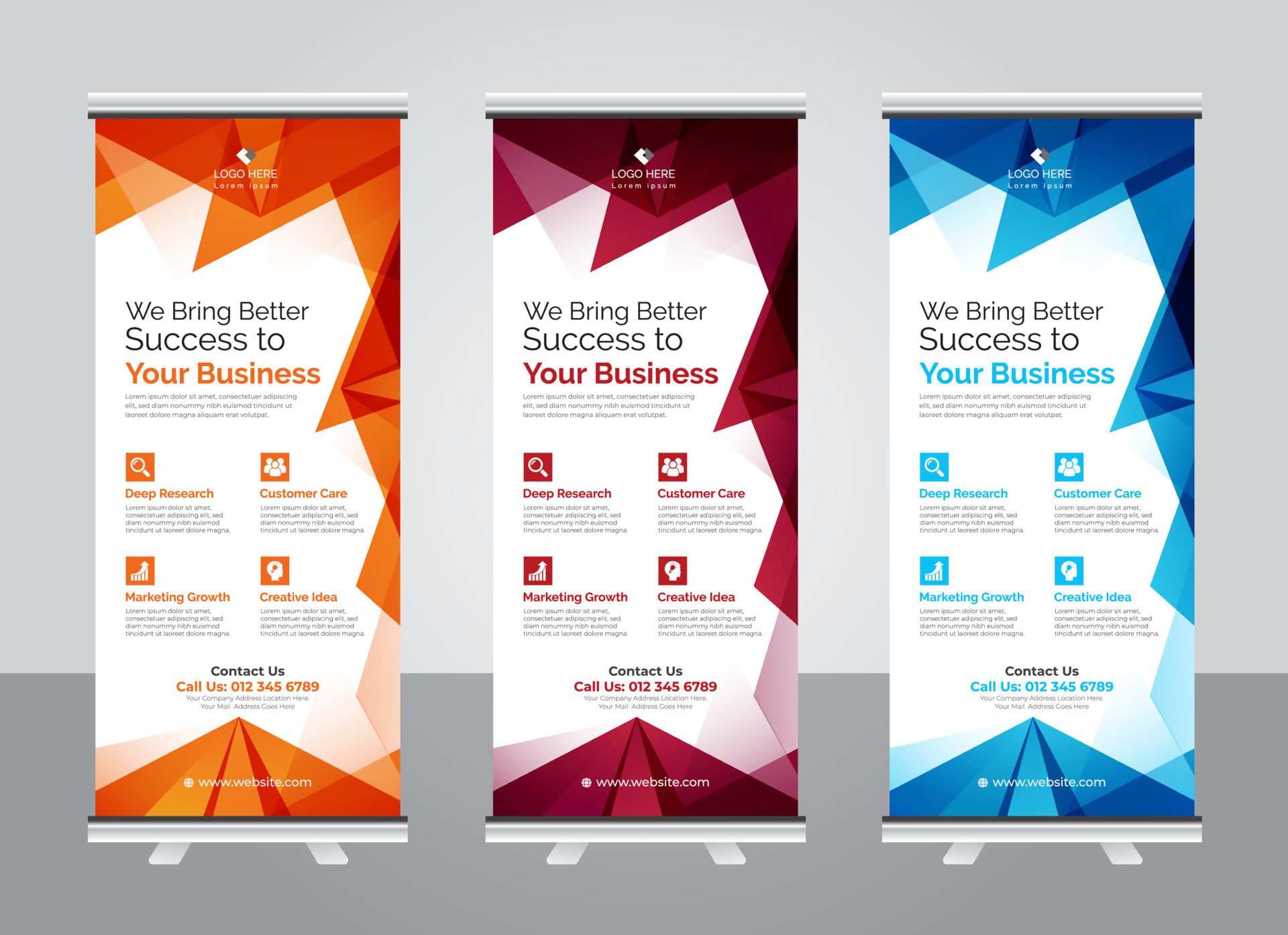 Modern corporate colorful roll up standee banner design template Free Vector