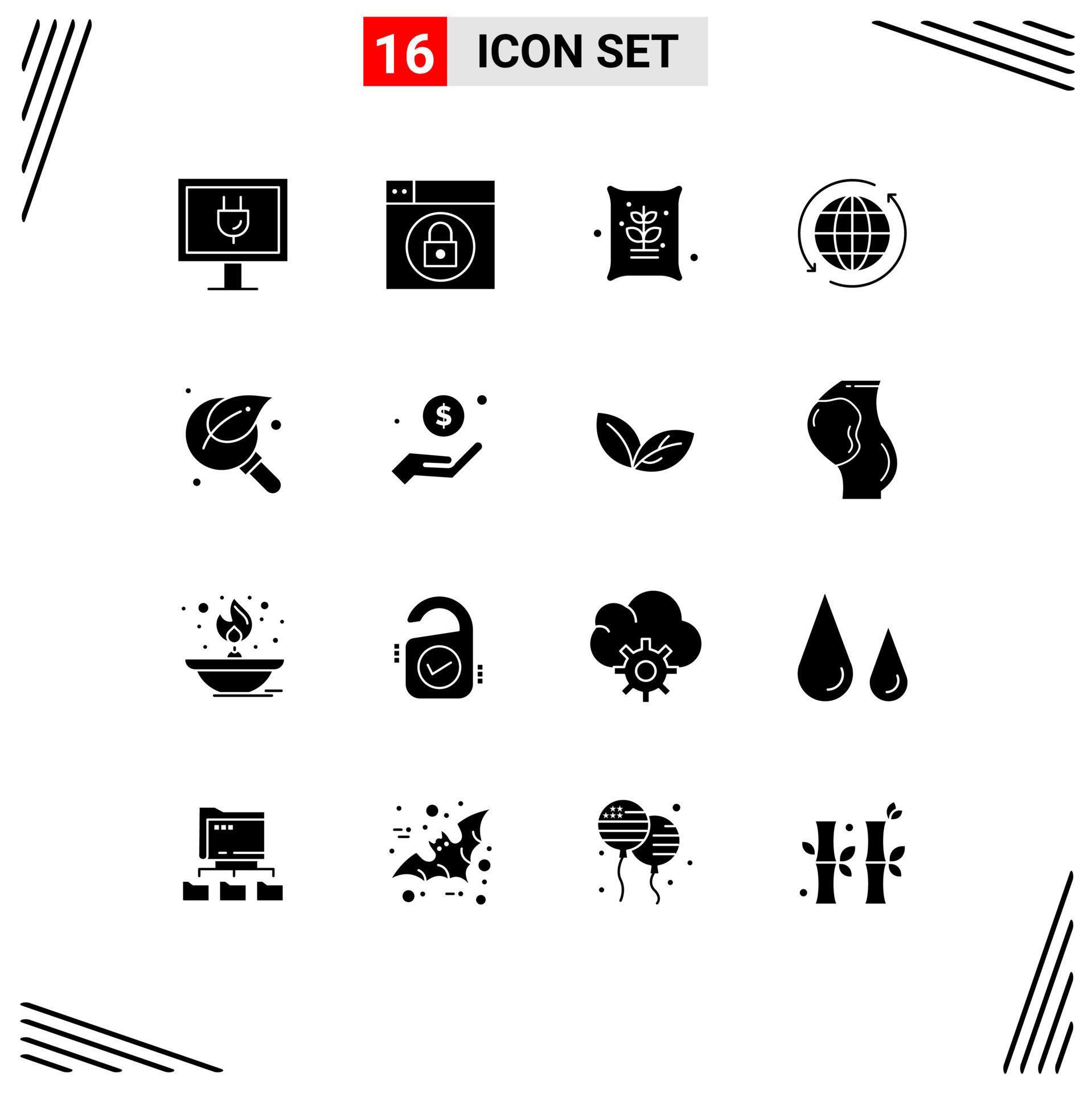 Modern Set of 16 Solid Glyphs Pictograph of leaf glass farming arrow internet Editable Vector Design Elements Stock Free