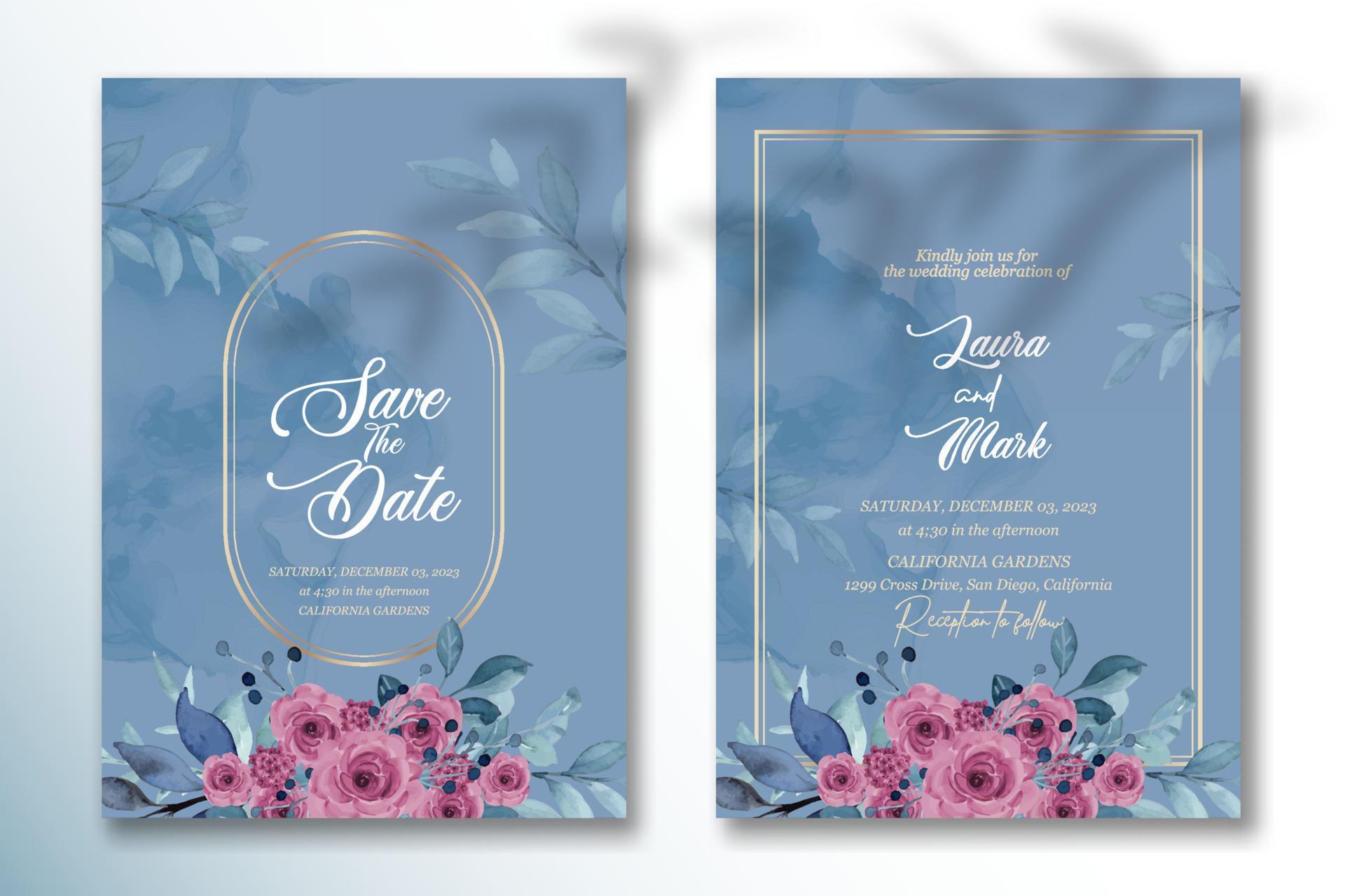 Premium vector Wedding invitation template with watercolor flower Stock Free