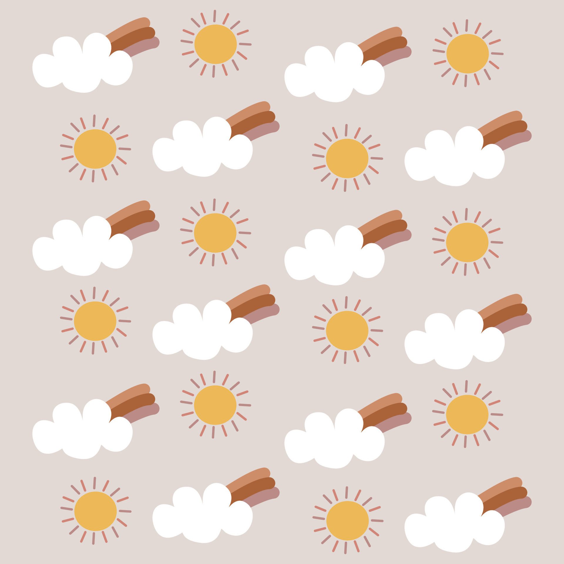 Boho sun, cloud and rainbow pattern on cream background Free Vector