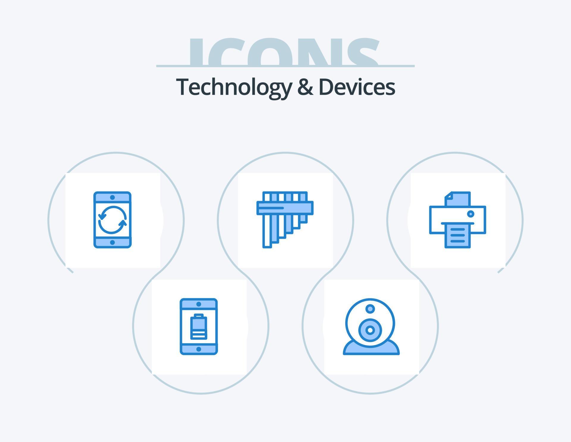 Devices Blue Icon Pack 5 Icon Design. print. pan. arrow. instrument. mobile Stock Free