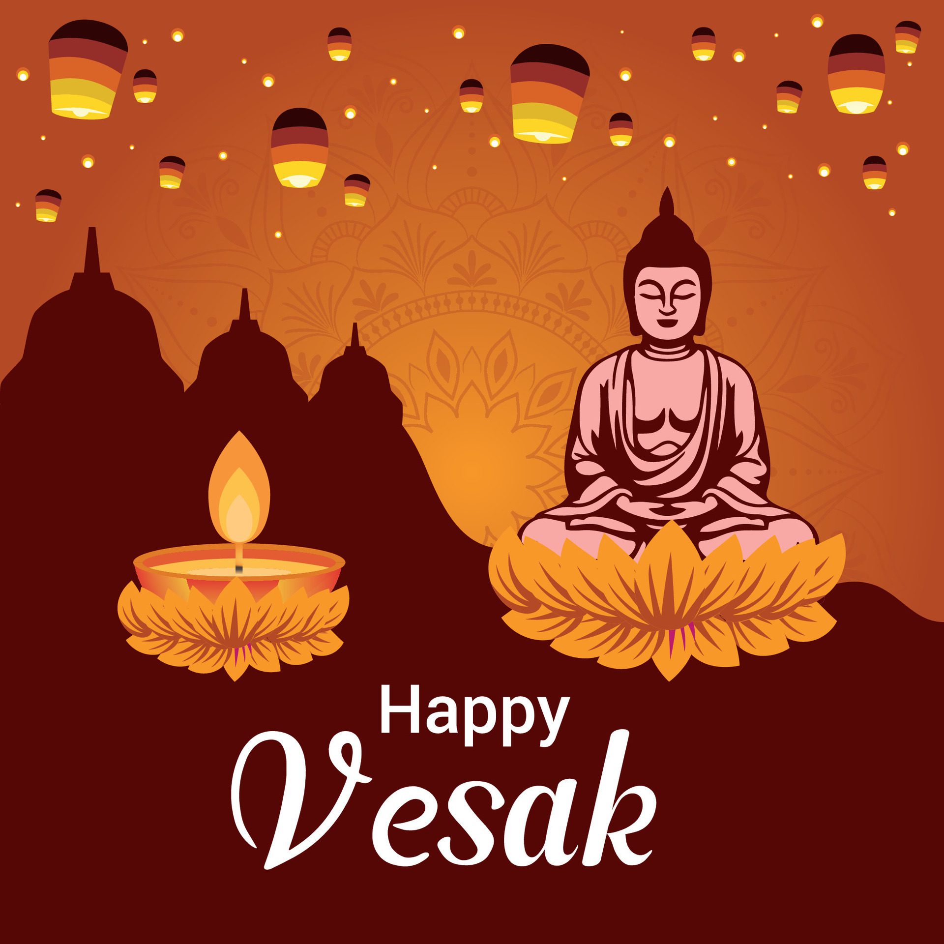 Flat vesak day illustration festival celebration and vesak day Banner Free Vector