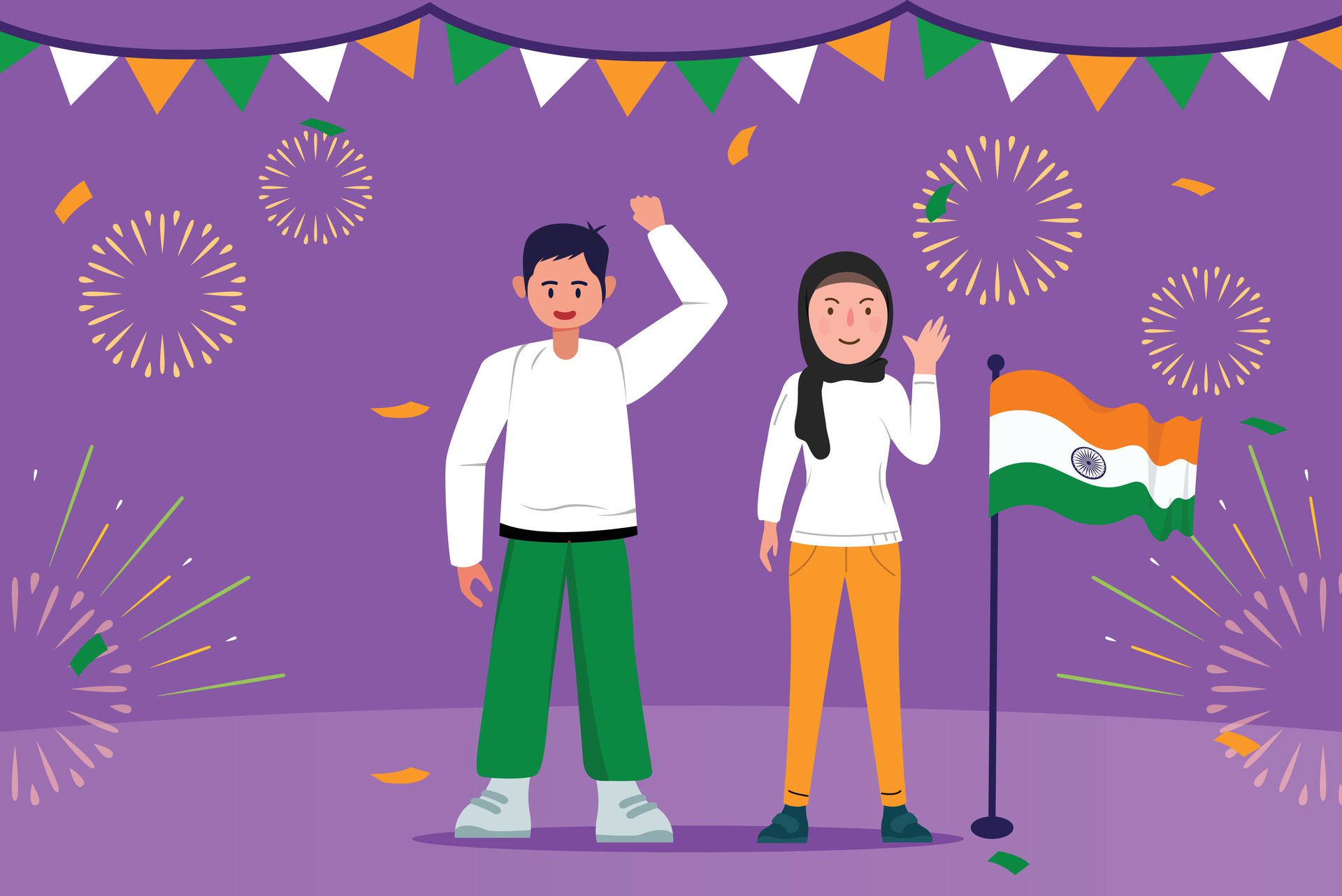 Indian Celebrations Day Illustration Vector Banner, Celebrations Event Day Clip Art Set. India National Flag Freedom Independence Patriotism Template. Free Vector