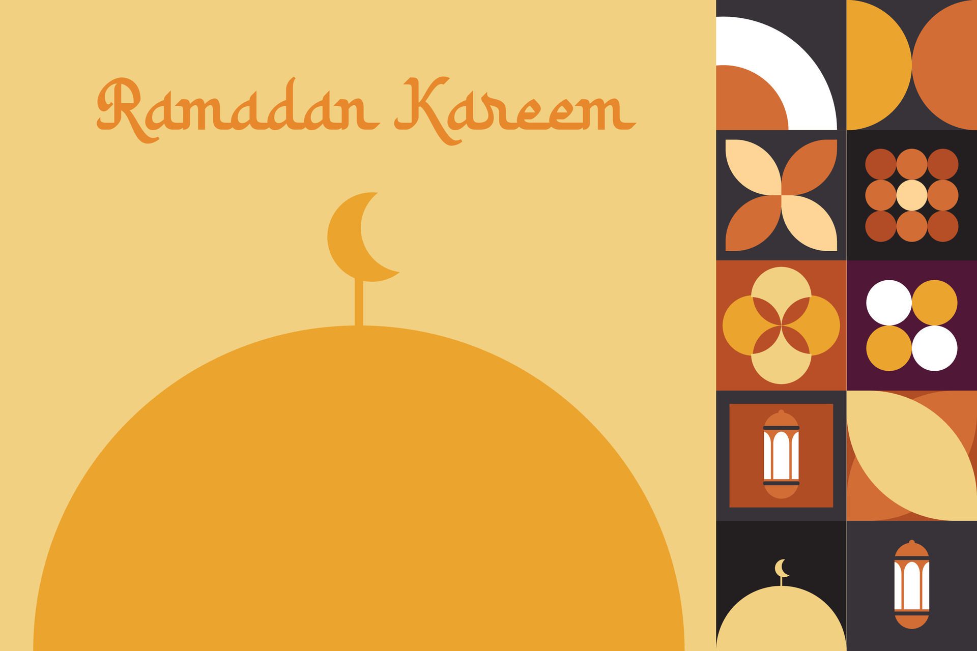 PrintIslamic Ramadan Kareem holiday banner design with minimalistic icons of Mosque Free Vector