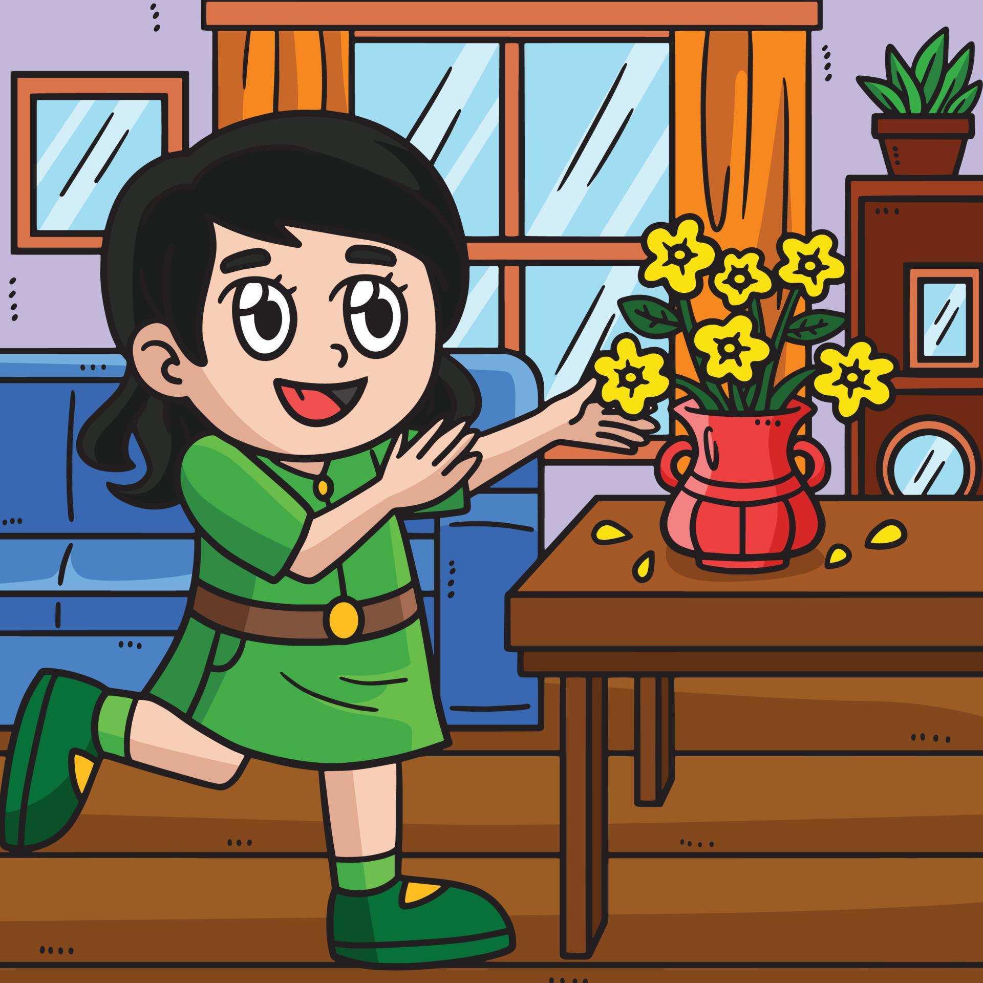 St. Patricks Girl Arranging Flower Colored Cartoon Stock Free