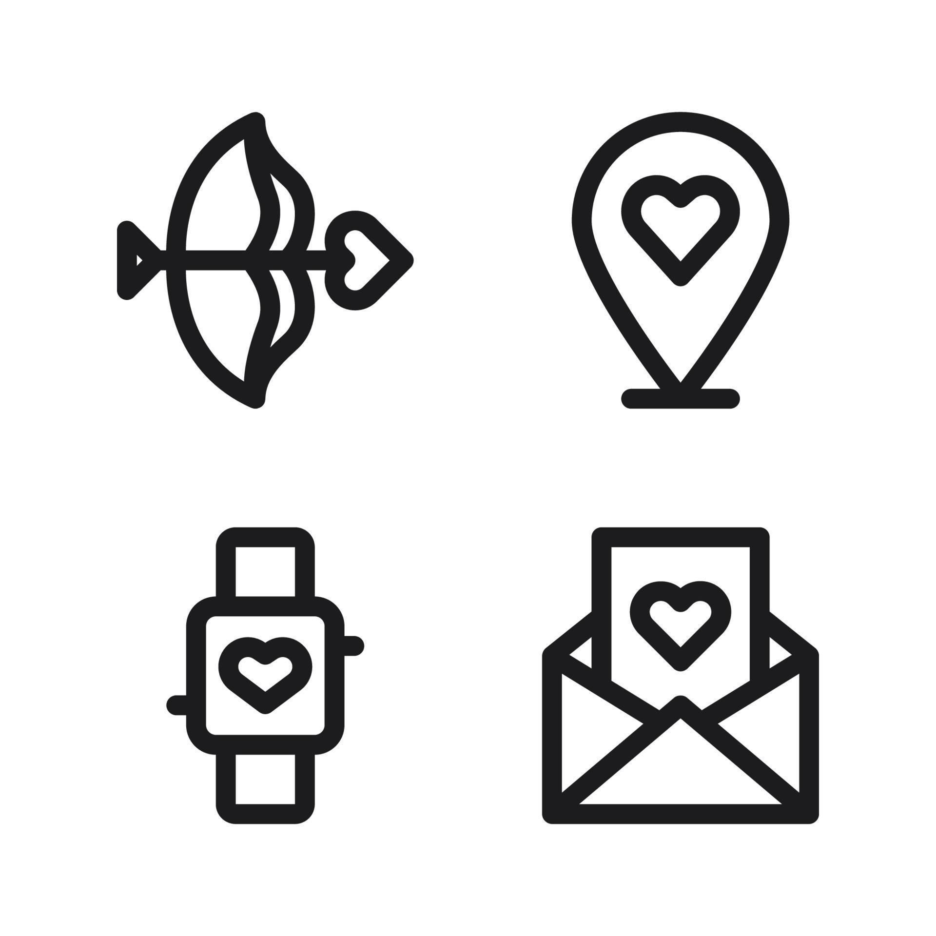 Romance icons set. arrow, pin, smartwatch, letter. Perfect for website mobile app, app icons, presentation, illustration and any other projects Stock Free