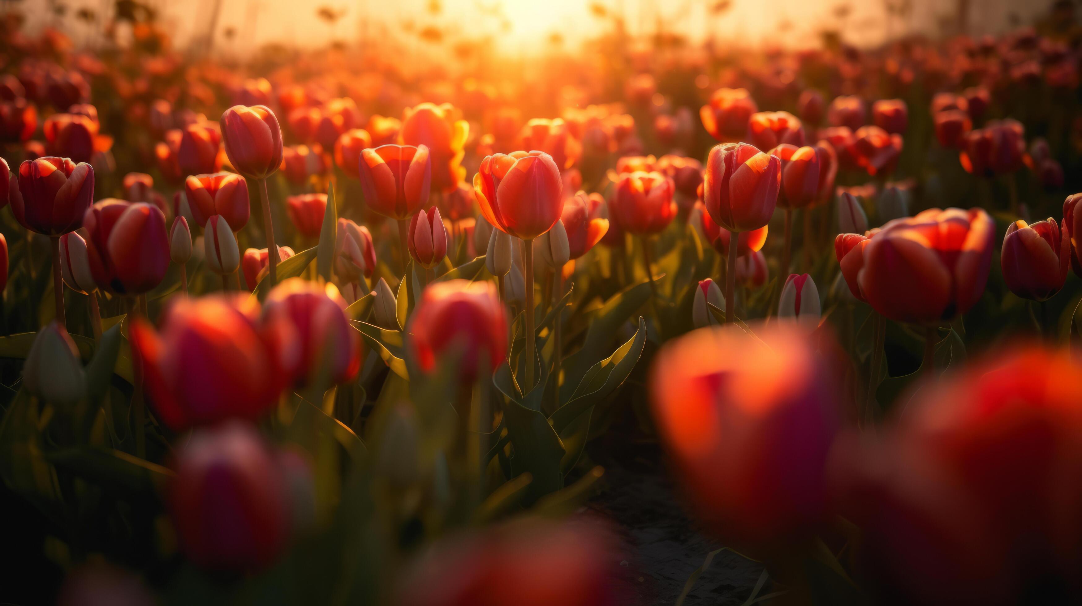 Tulips flower field. Illustration Stock Free