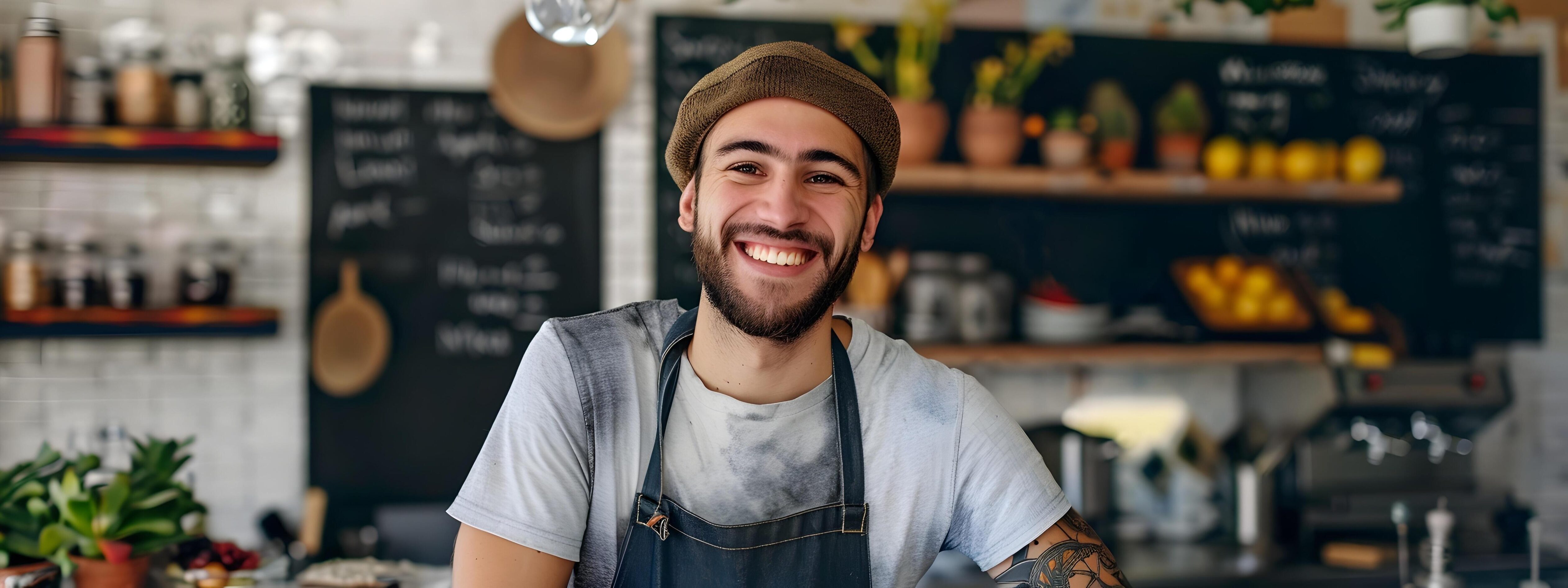 Joyful Young Barista in Cozy Cafe Working and Serving Customers Stock Free