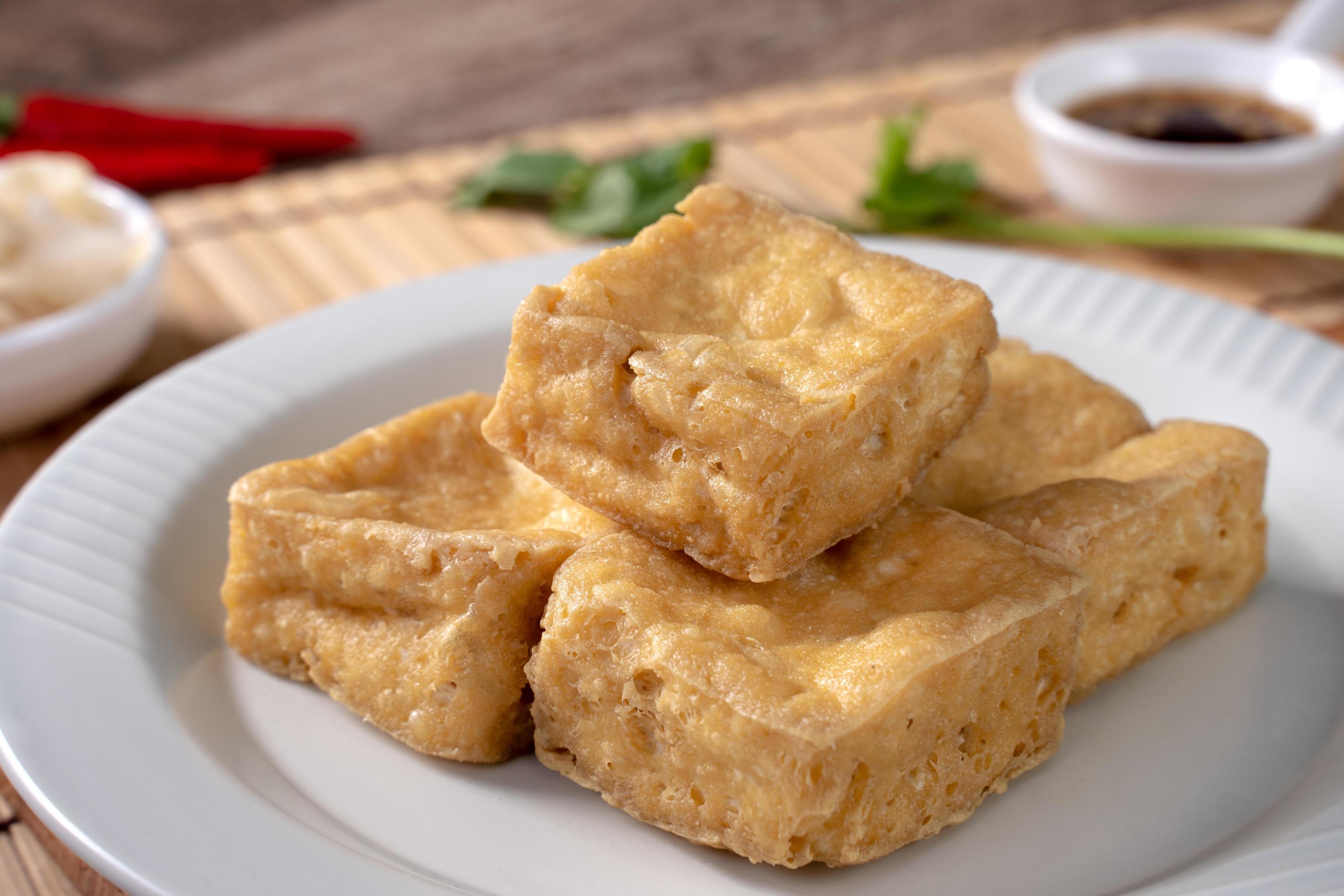 Deep fried stinky tofu with pickled cabbage street food in Taiwan. Stock Free