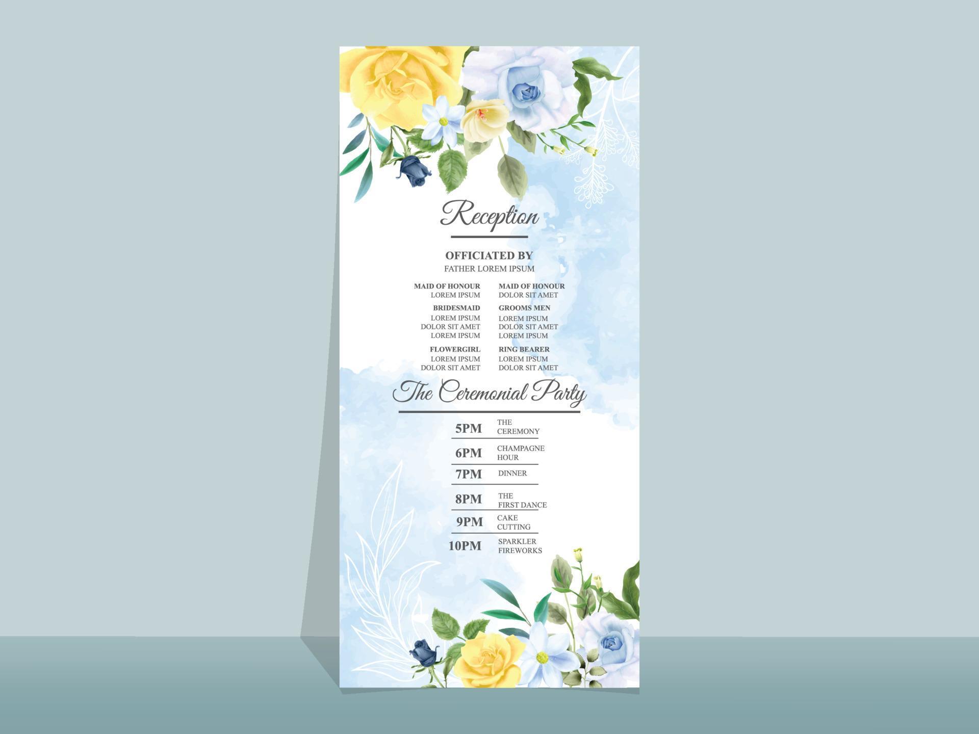 Wedding invitation card with beautiful blue and yellow flowers Stock Free