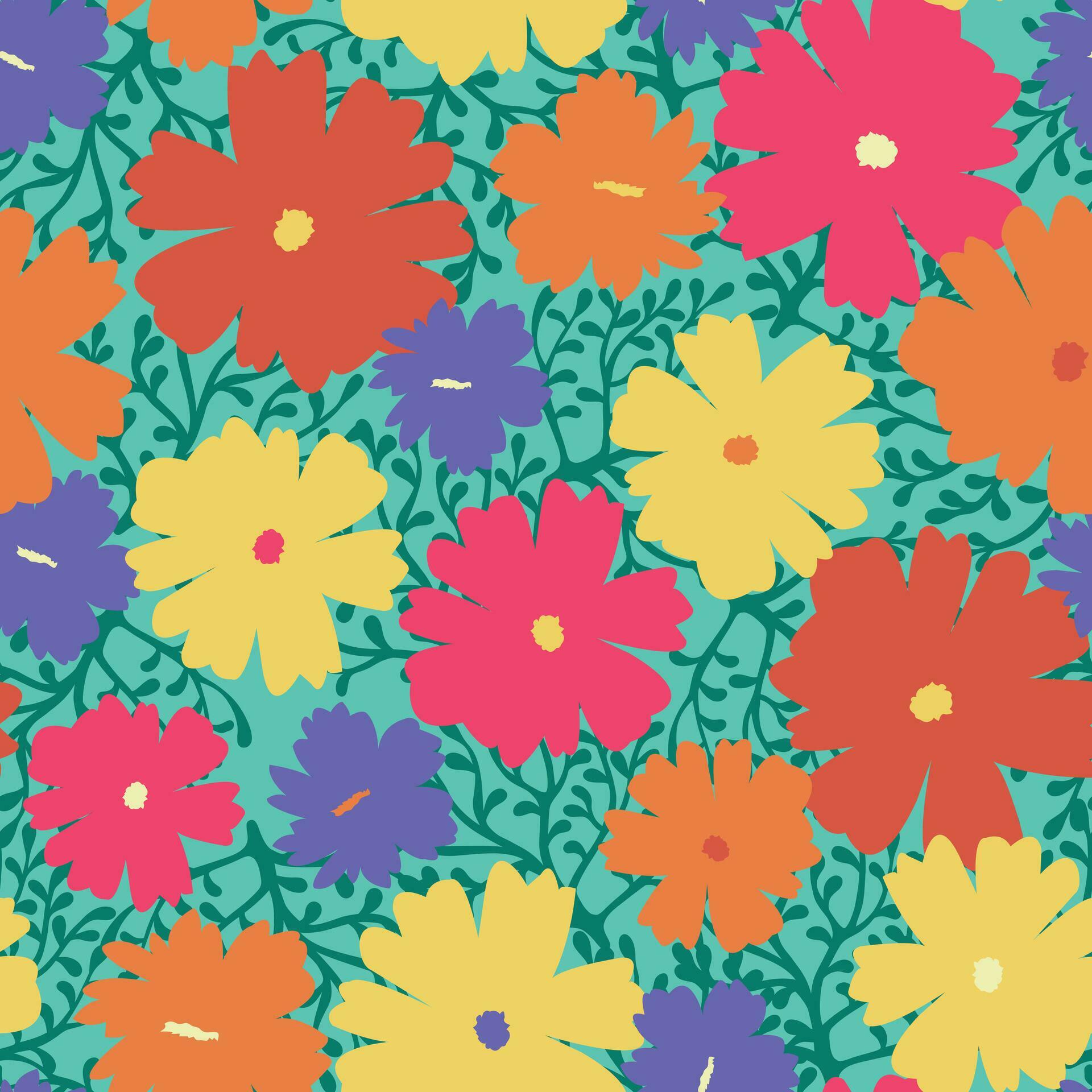 Vibrant daisy flower seamless pattern in bold retro style Stock Free