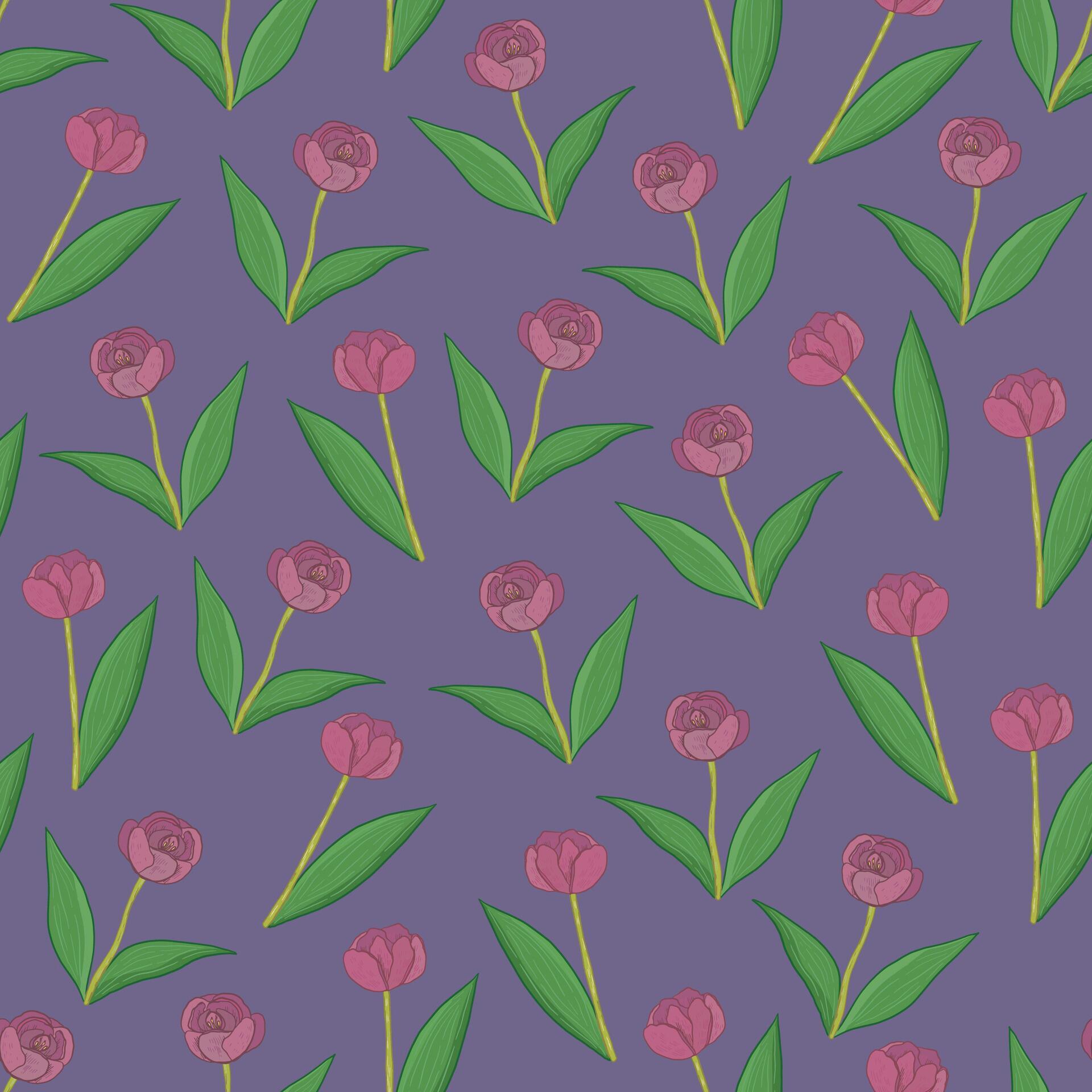 Tulip flowers vector seamless pattern. Stock Free