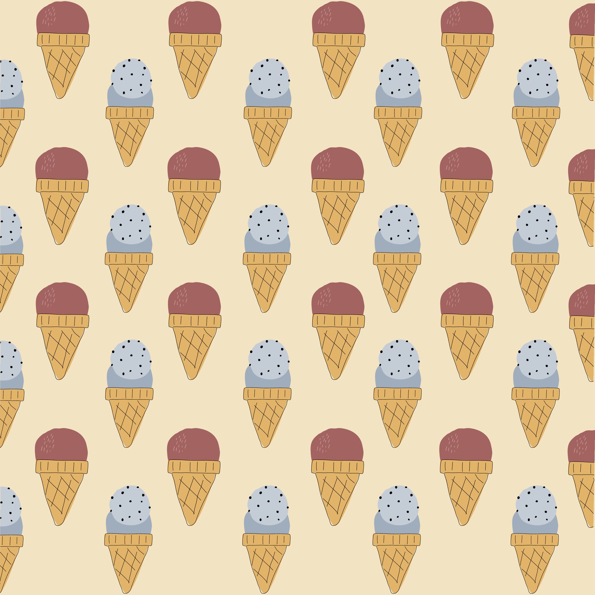 Cute ice cream with cone on yellow suitable for fabric prints, wrapping paper, kids clothing, Kids Apparel, Surface Design, Packaging Pattern Free Vector