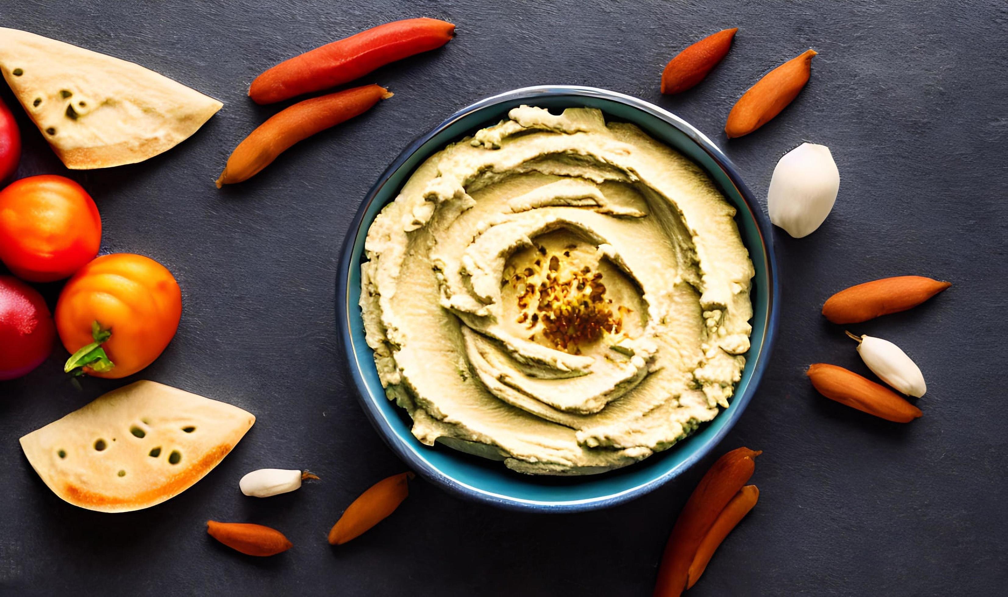 Healthy food. Traditional freshly made organic hummus. Stock Free