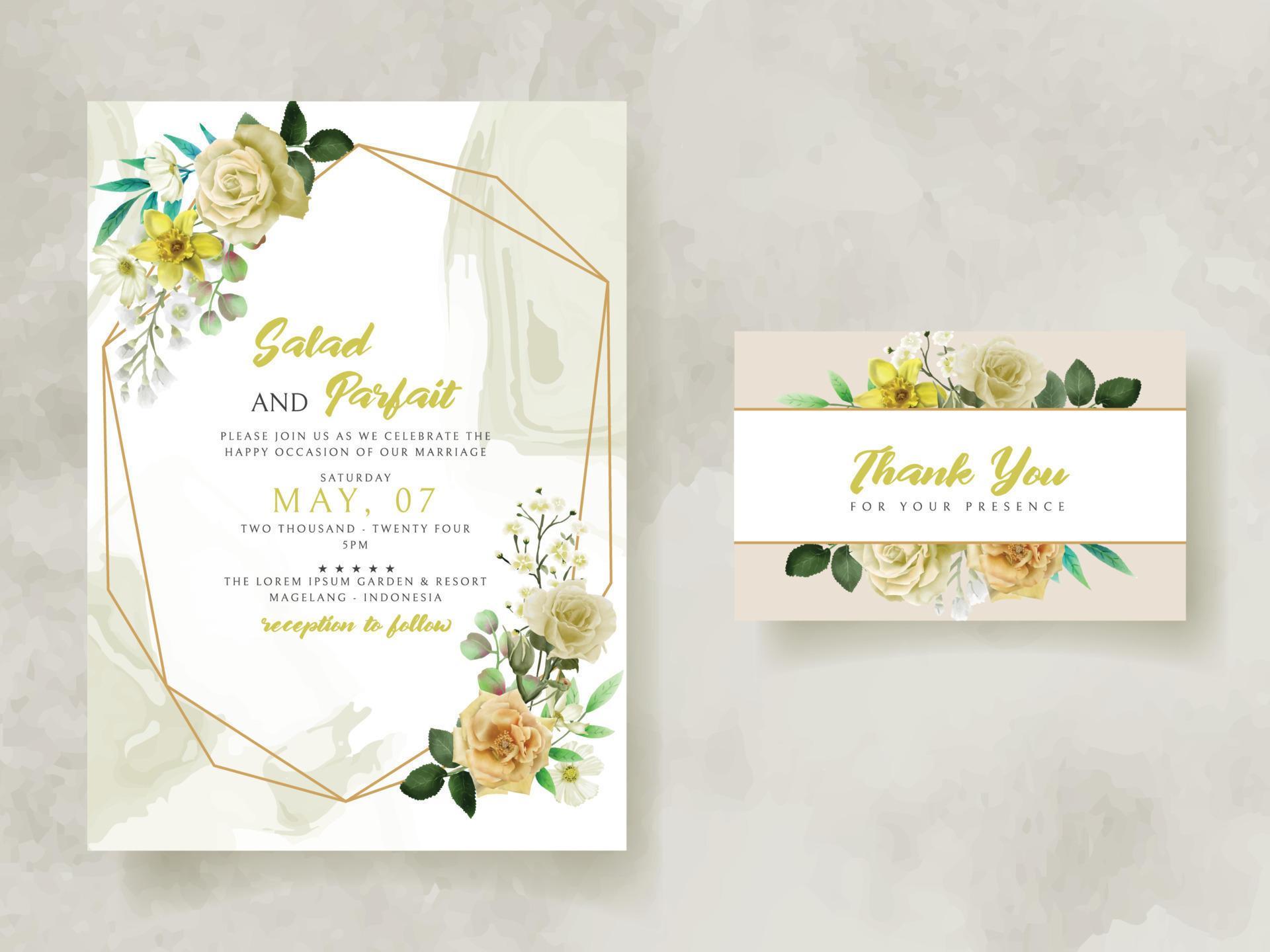 wedding invitation card with yellow flowers illustration Stock Free