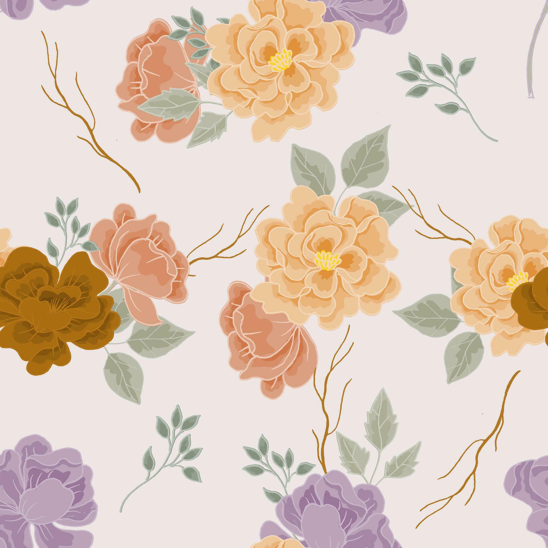 Vintage Hand Drawn Dusty Rose Flower Seamless Pattern Stock Free and Free SVG